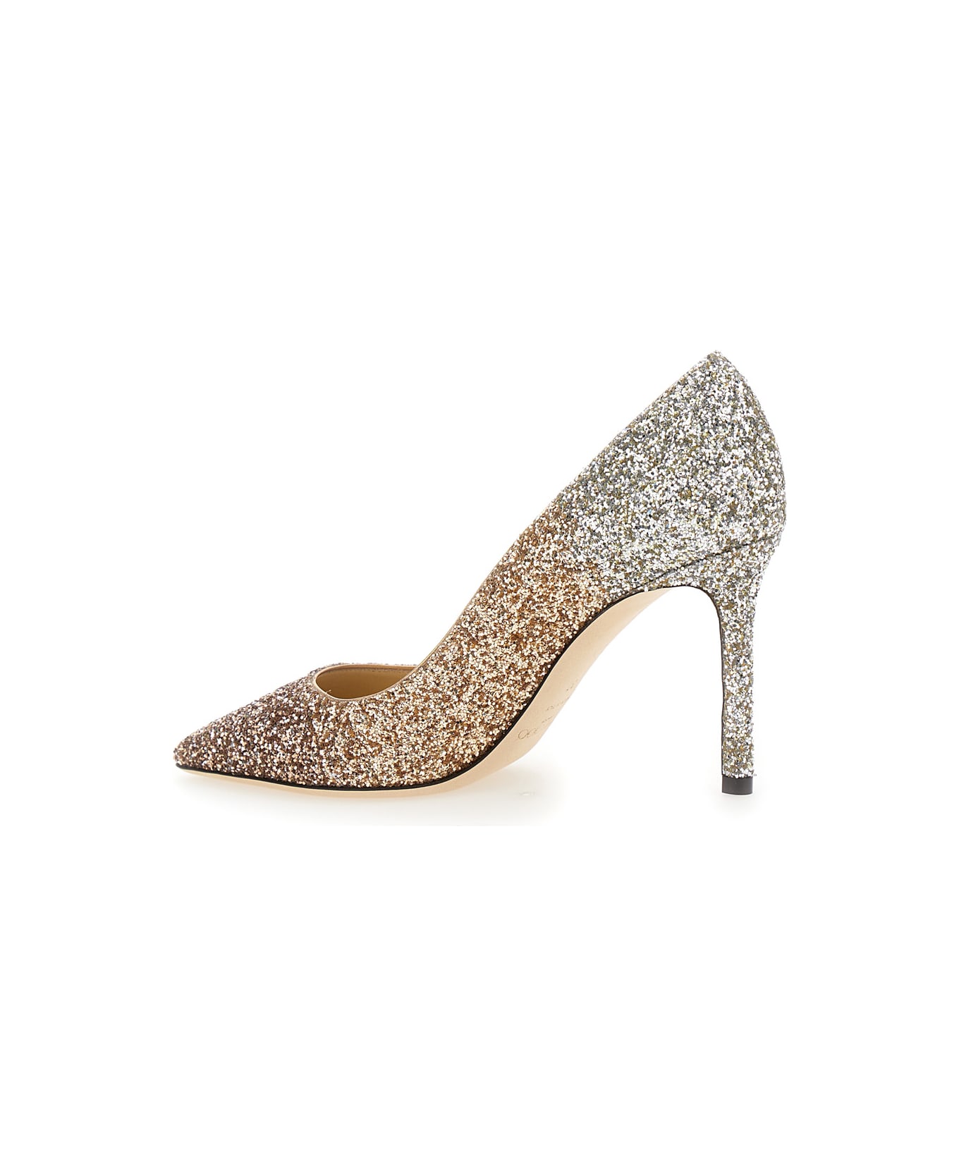 Jimmy Choo 'romy' Multicolor Pumps With All-over Glitters In Fabric And Leather Woman - Champagne