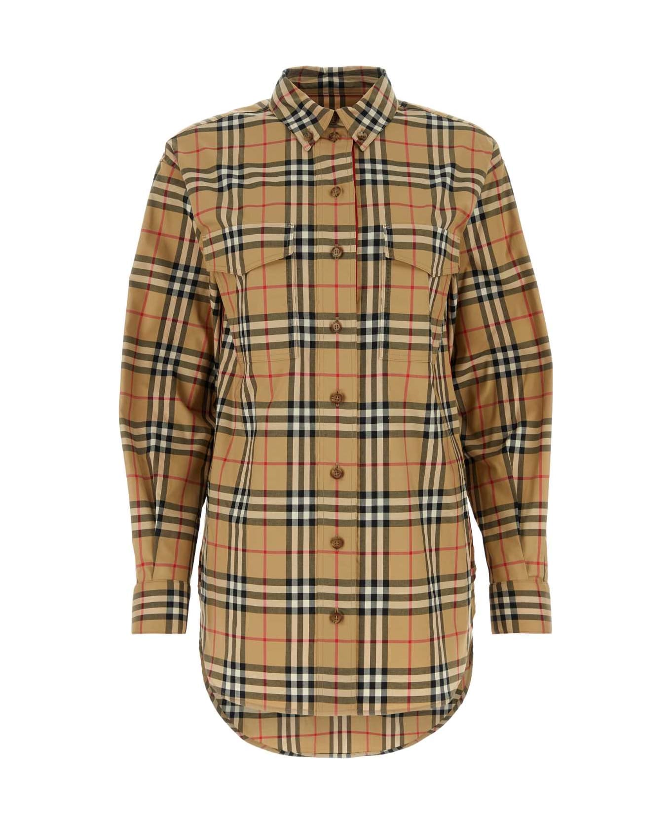 Burberry Embroidered Stretch Cotton Shirt - ARCHIVEBEIGEIPCHK