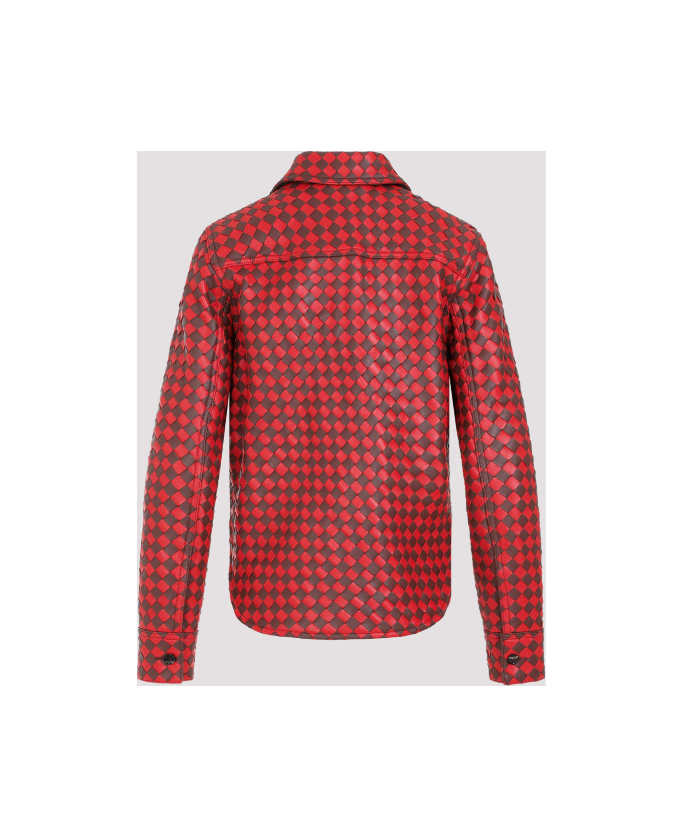 Bottega Veneta Bicolor Intrecciato Leather Shirt - Brown Berry Scarlett