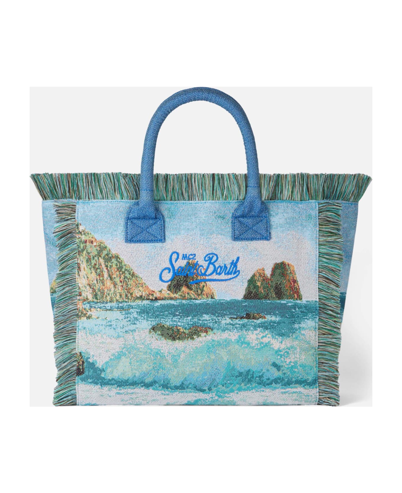 MC2 Saint Barth Vanity Gobelin Shoulder Bag With Capri Embroidery - SKY
