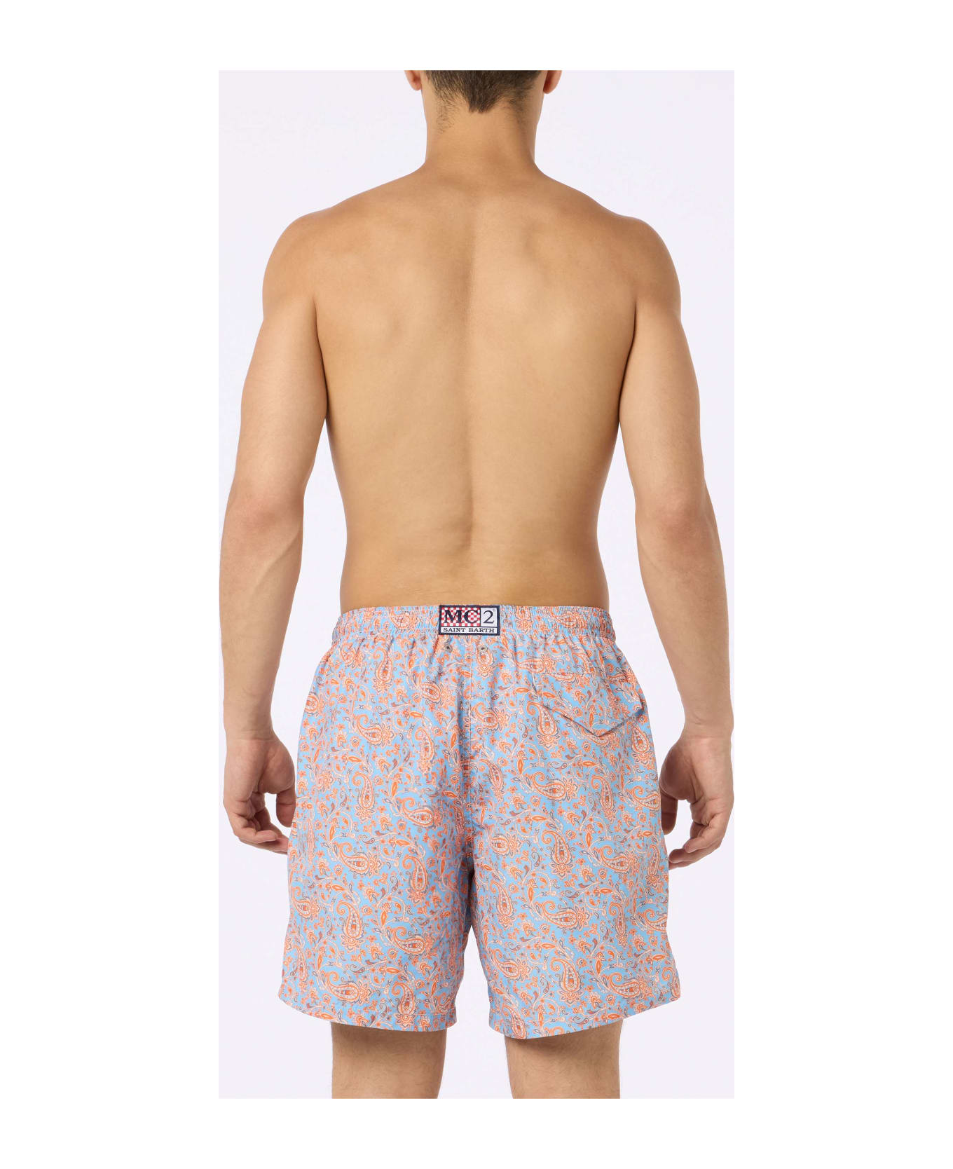 MC2 Saint Barth Man Lightweight Fabric Swim-shorts Lighting With Paisley Print - SKY