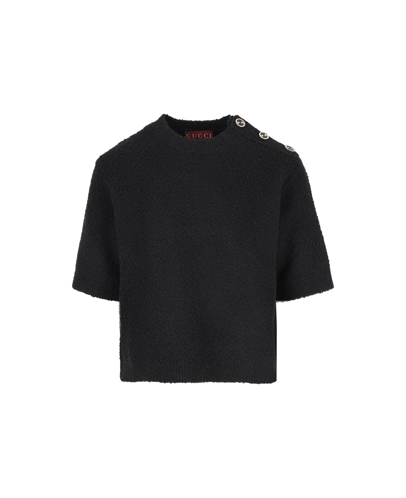 Gucci Interlocking G Buttoned Knit Top - Black