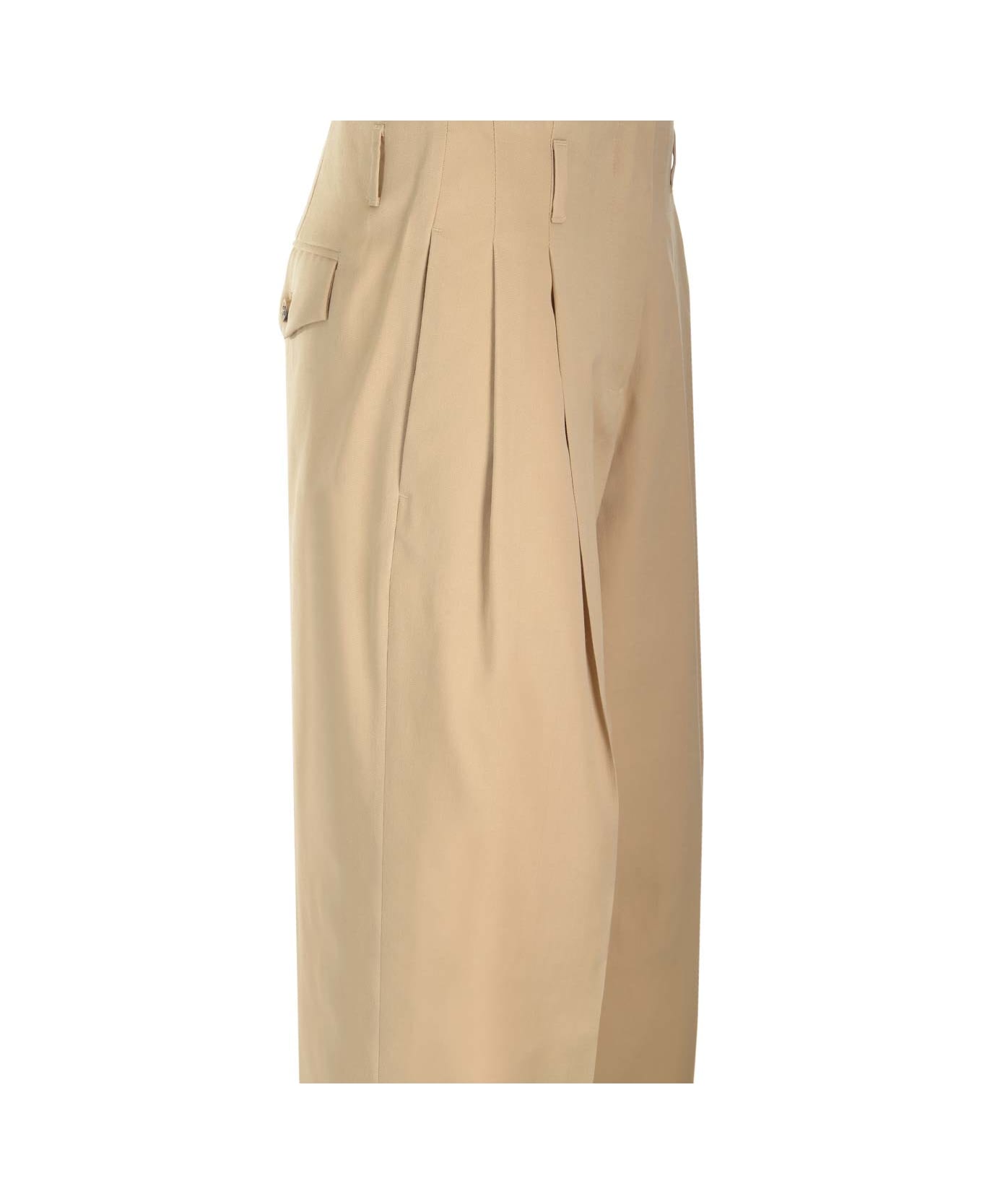 Golden Goose Wide Trousers With Pleats - BEIGE ボトムス