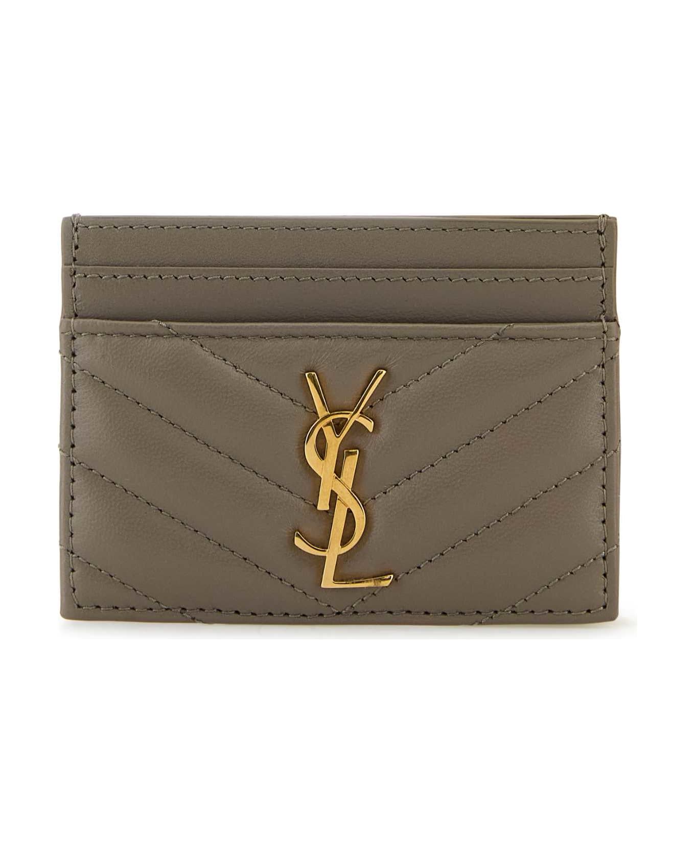 Saint Laurent Dove Grey Nappa Leather Cassandre Card Holder - GREYISHBROWN