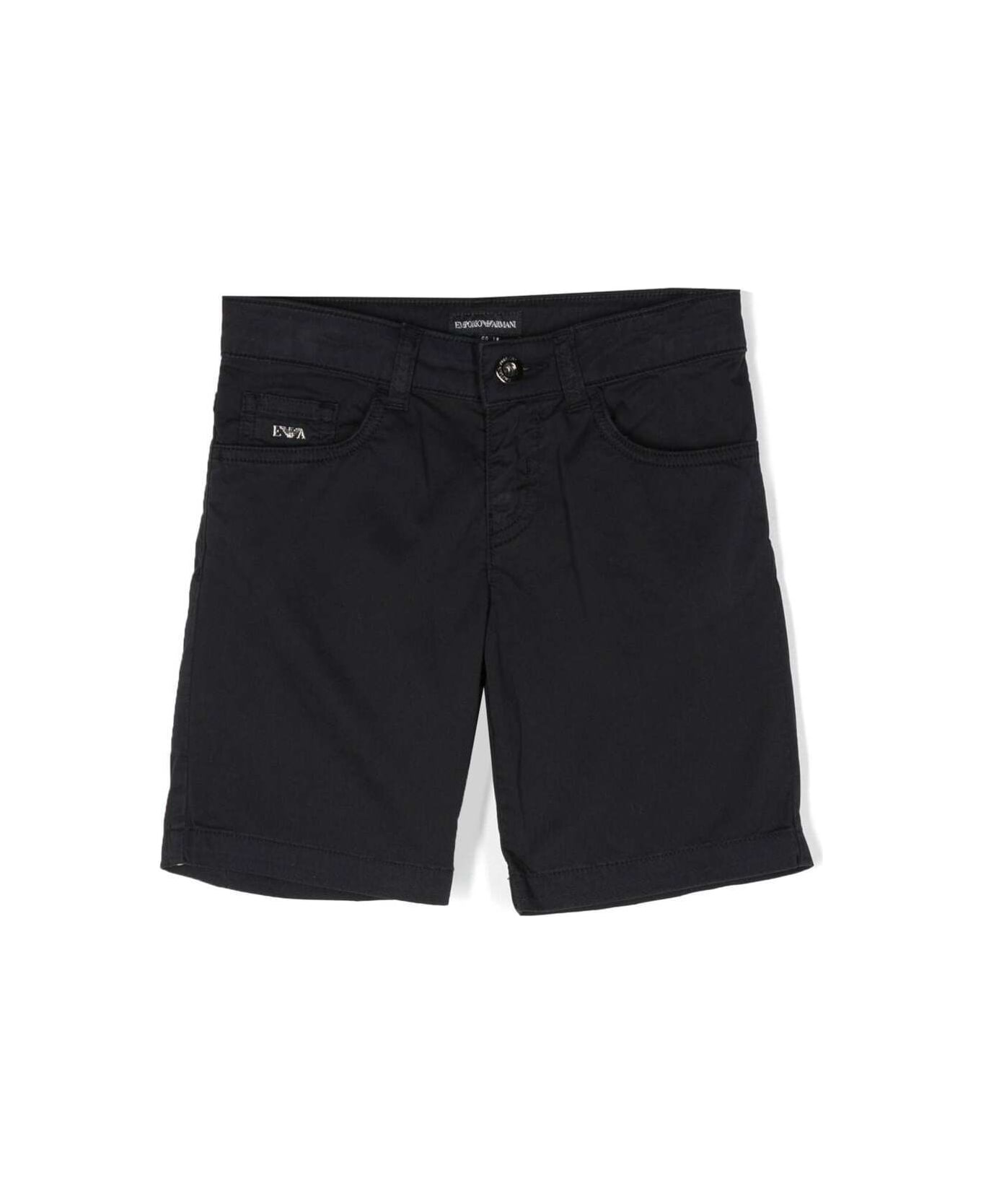 Emporio Armani Blue Five Pockets Short With Logo Placque In Cotton Boy - Blu Navy
