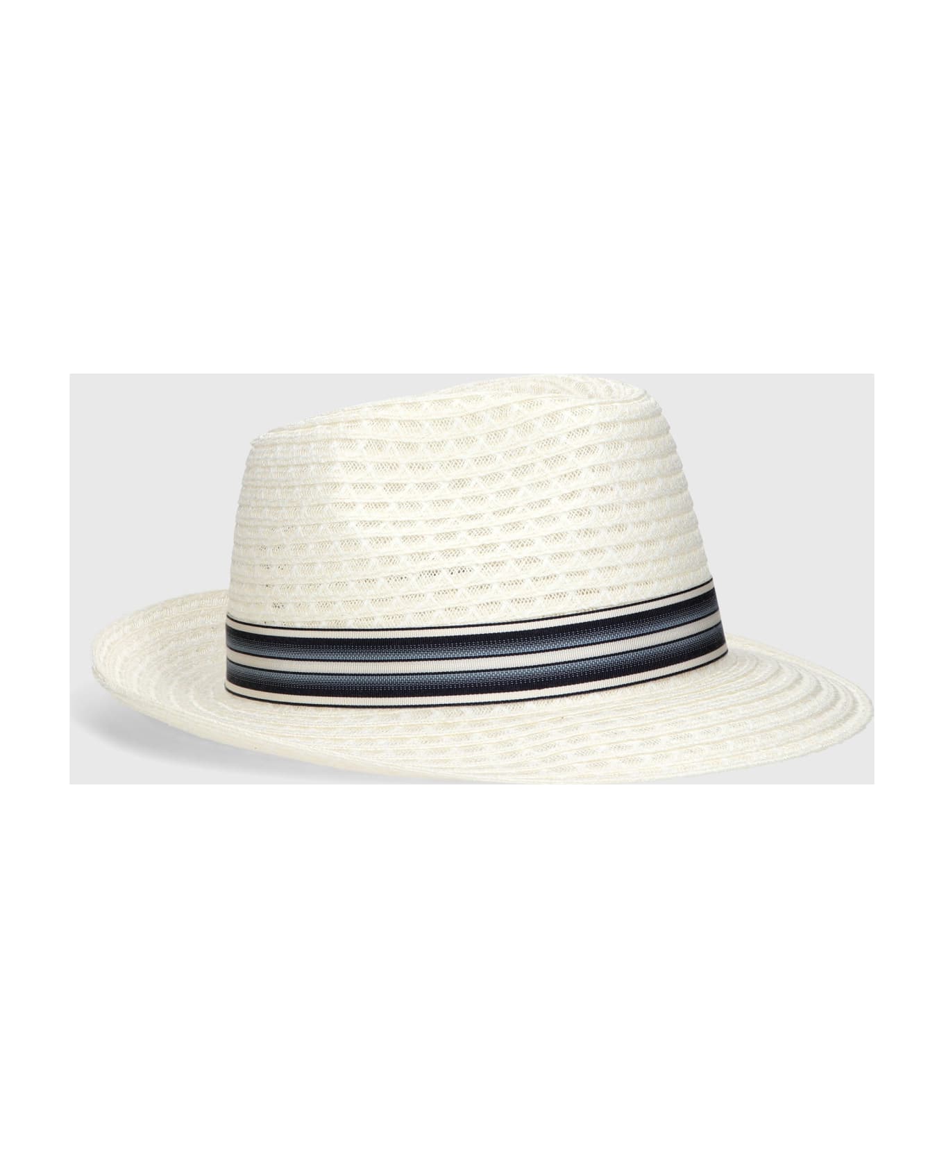 Borsalino Edward Braided Cotton Hemp - CREAM, BLUE/WHITE HAT BAND