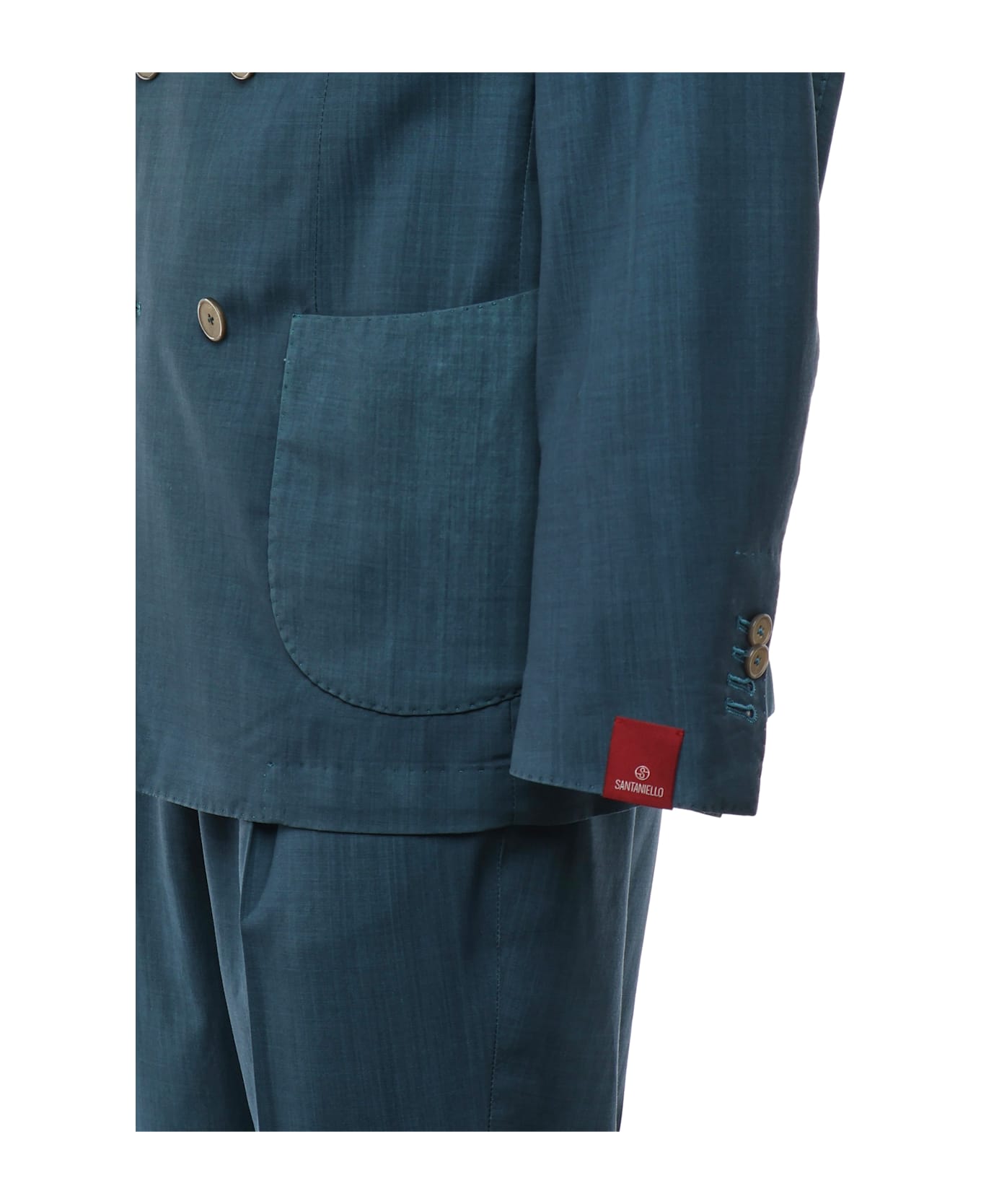 Santaniello Double-breasted Pure Linen Suit - Avion Blue