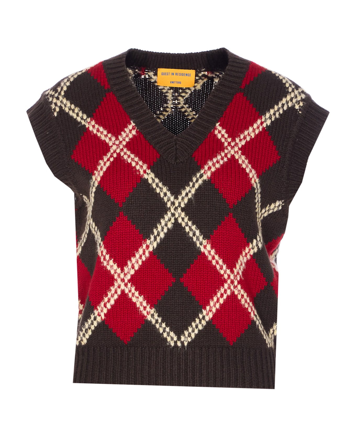 Guest in Residence Argyle Vest - Red