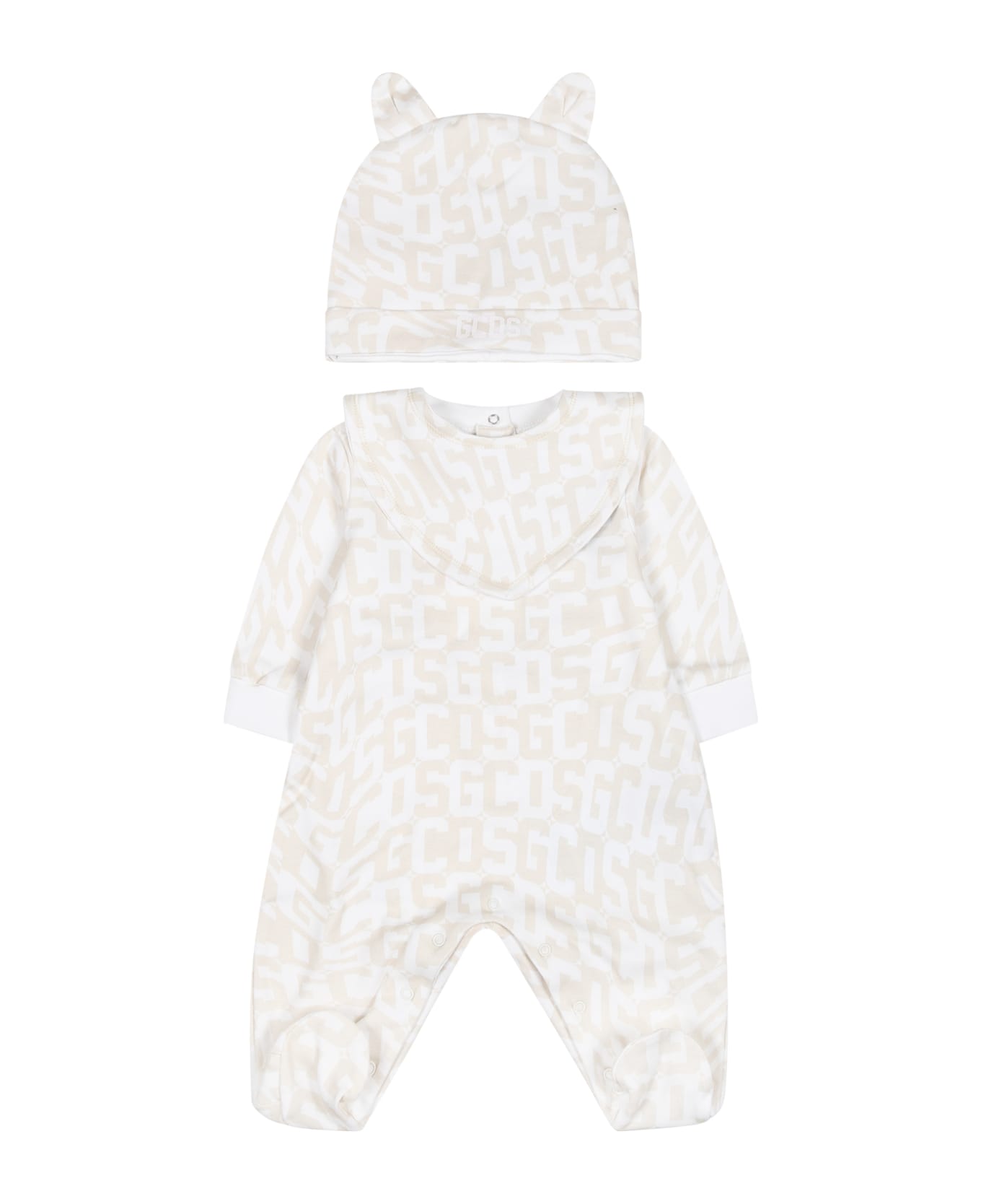 GCDS Mini Ivory Set For Babykids With Logo - Ivory ボディスーツ＆セットアップ