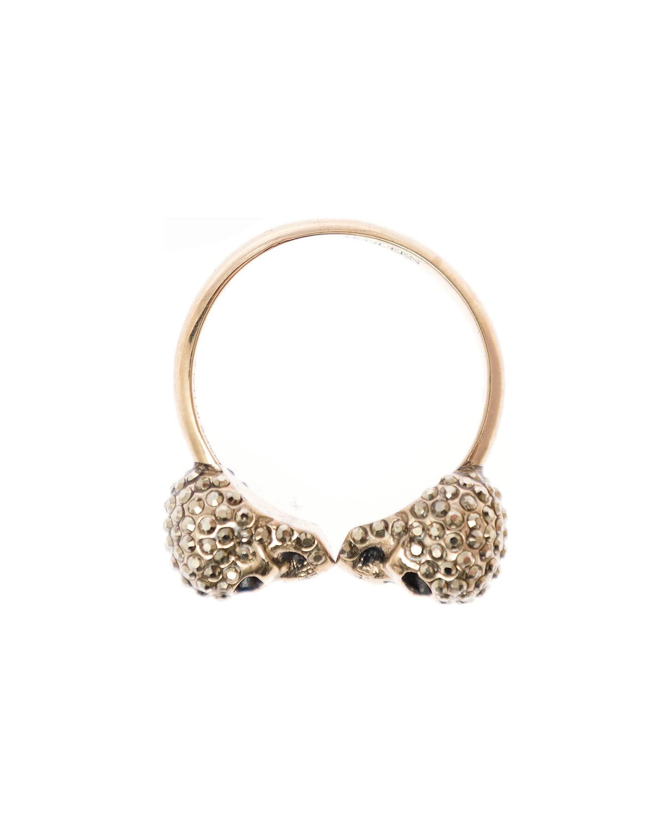 Alexander McQueen Woman's Brass Twin Skull Ring With Crystals Applied - Metallic