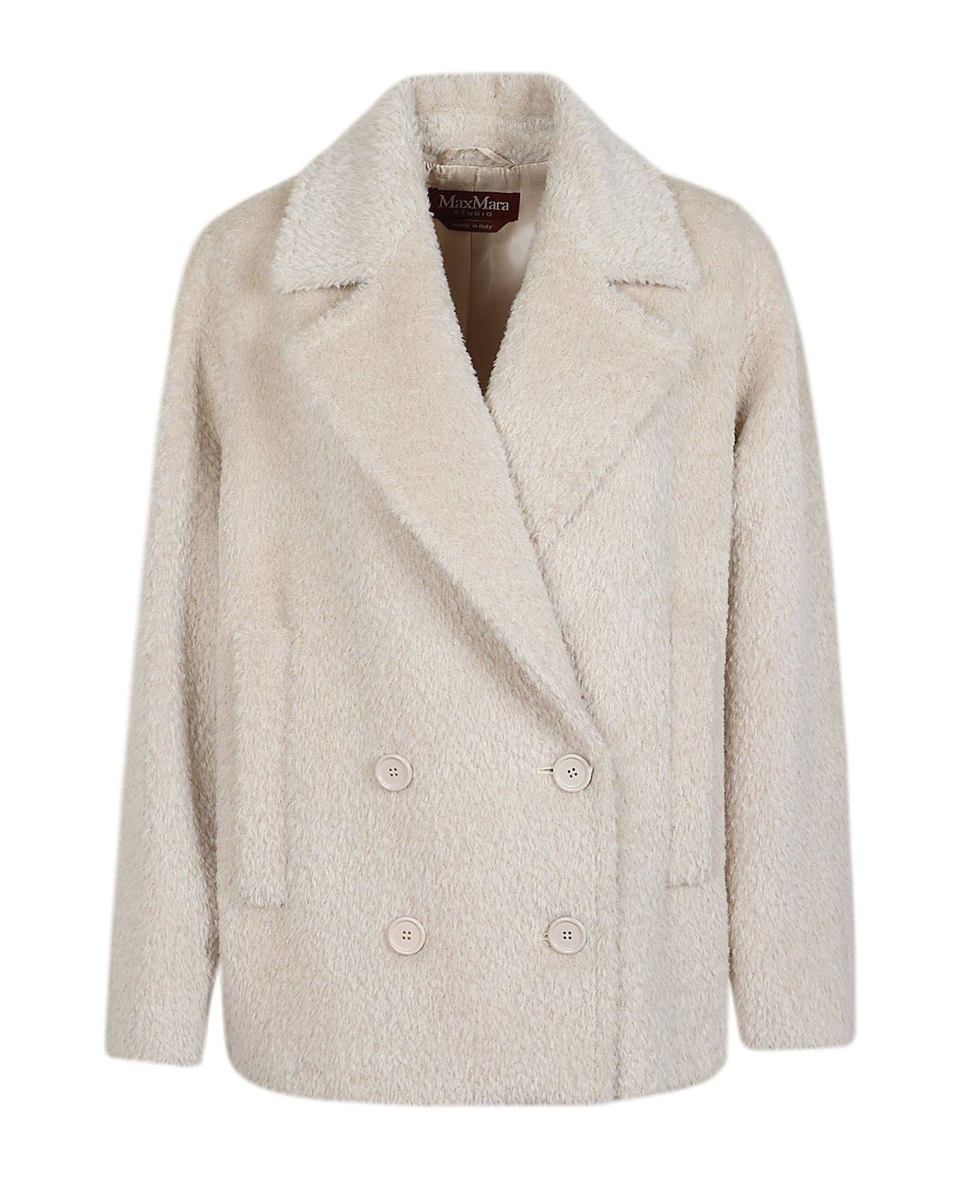 Max Mara Studio Double-breasted Long-sleeved Coat - Albino