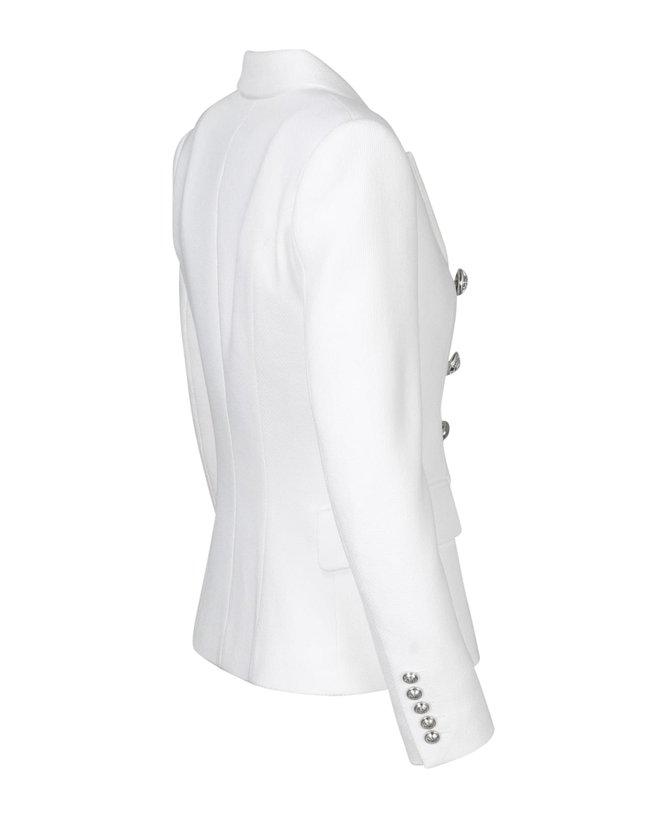 Balmain Double Breasted Canvas Blazer - White