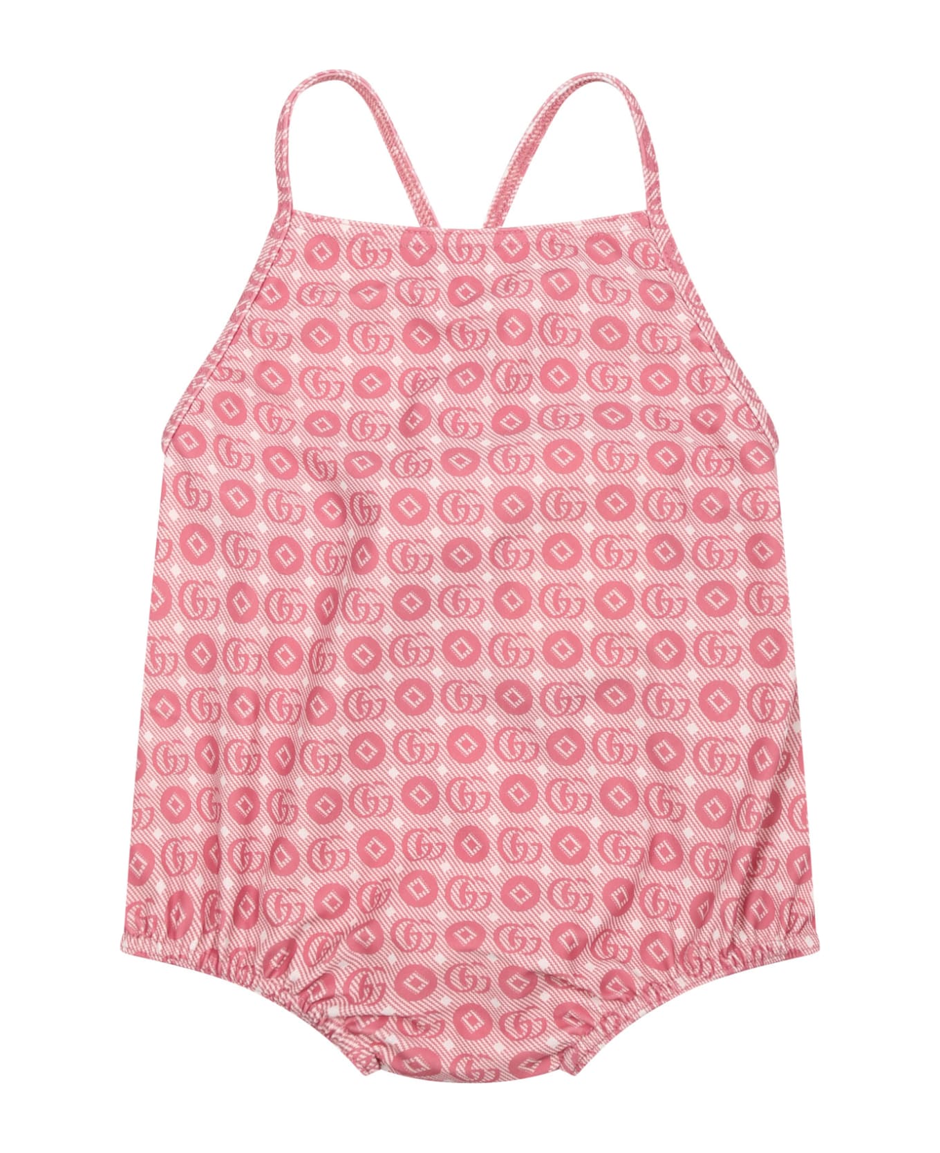 Gucci oxford Pink Swimsuit For Baby Girl With A Double G Geometric Motif - Pink
