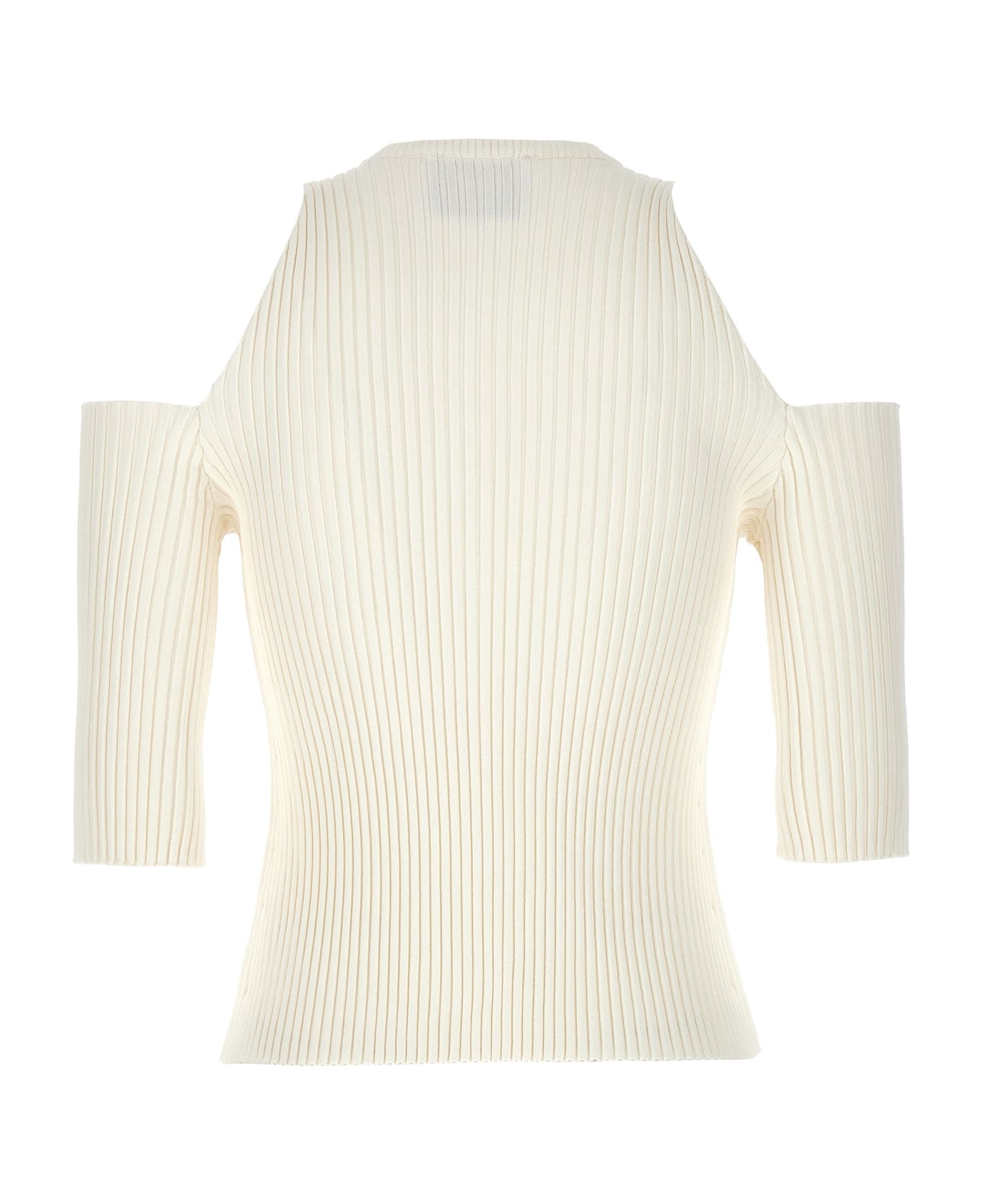 (nude) Cut-out Knit Top - White