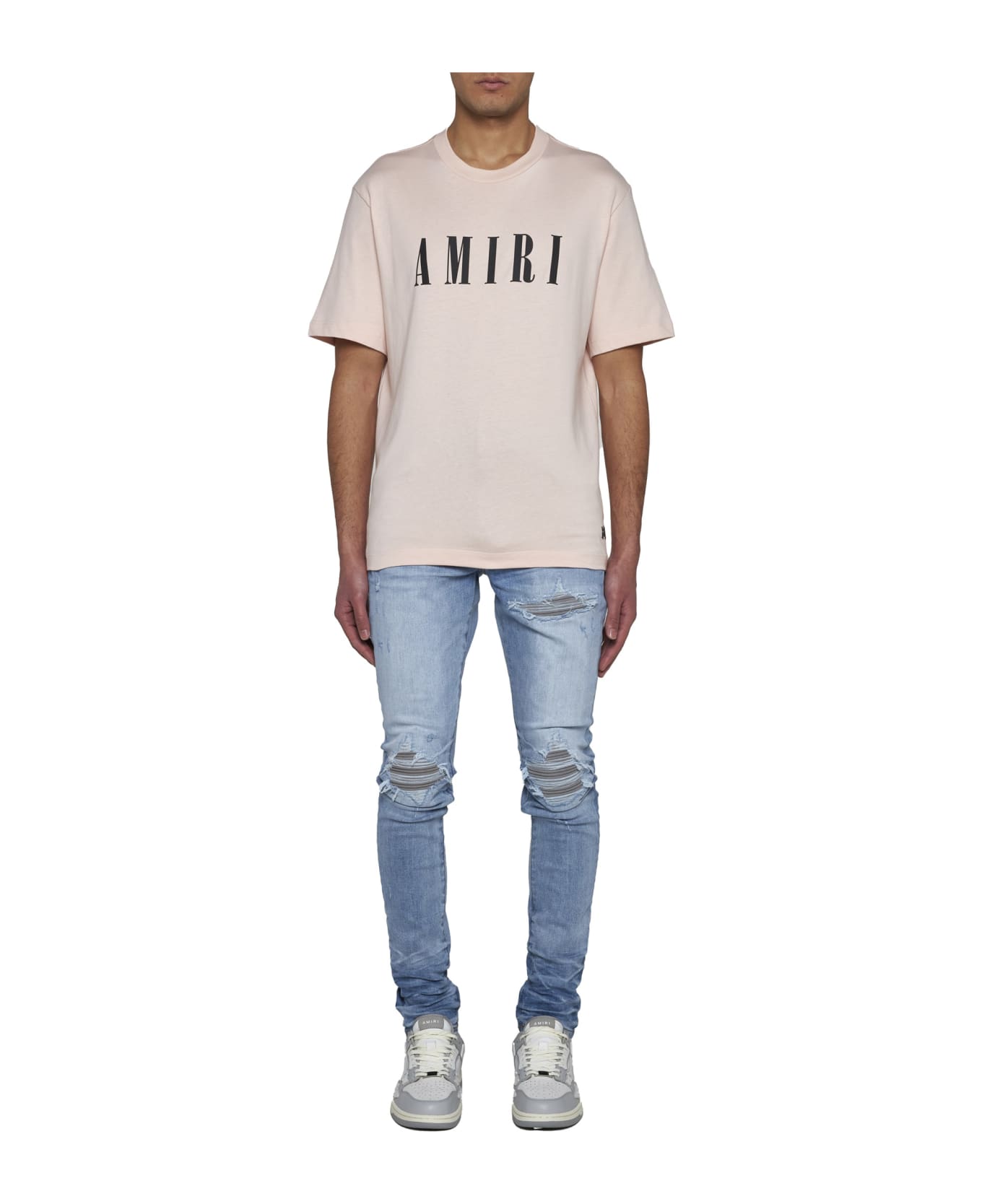 AMIRI Pink Crew Neck T-shirt Iin Cotton Man - Cream tan