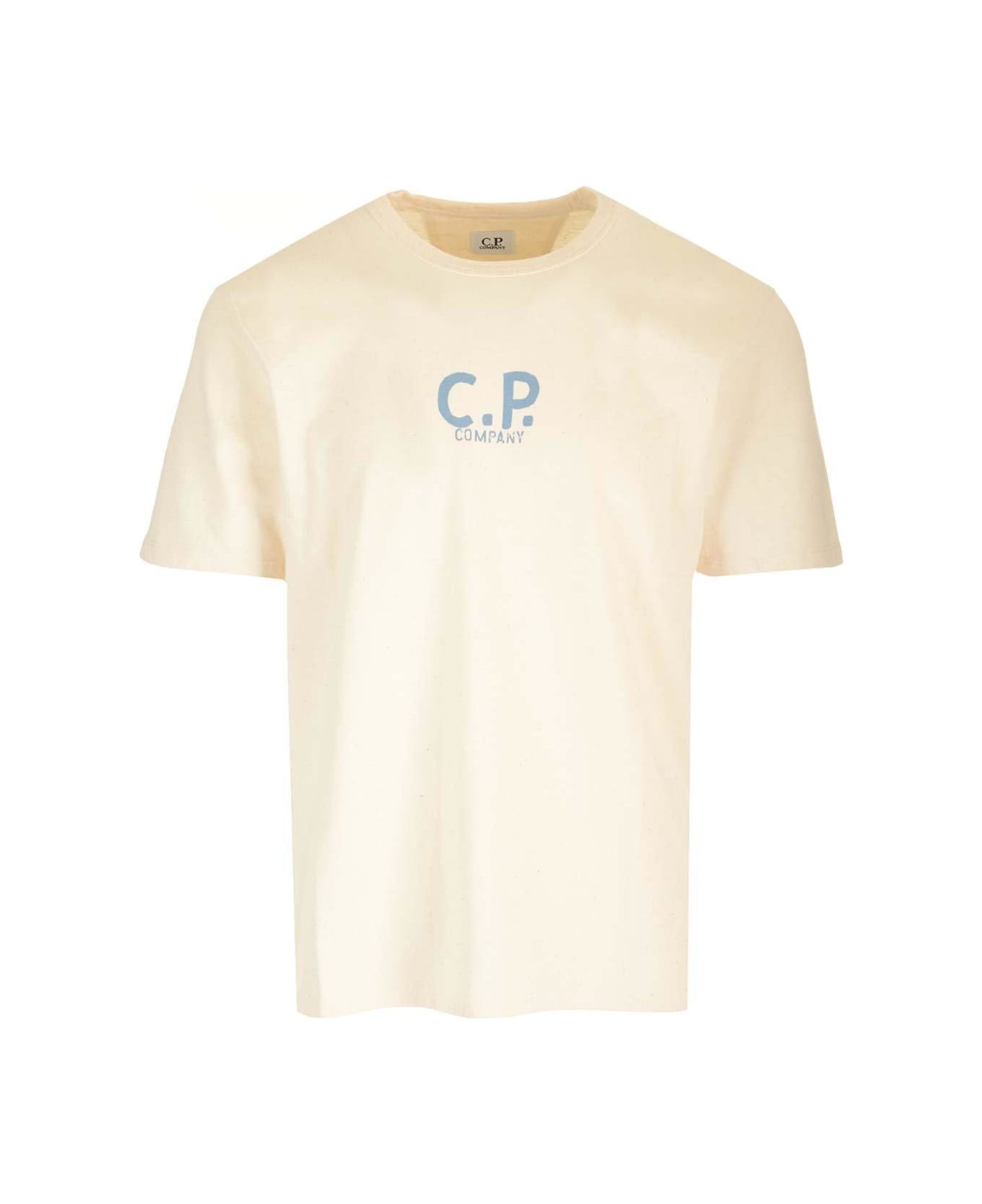 C.P. Company Logo Printed Crewneck T-shirt - Cream