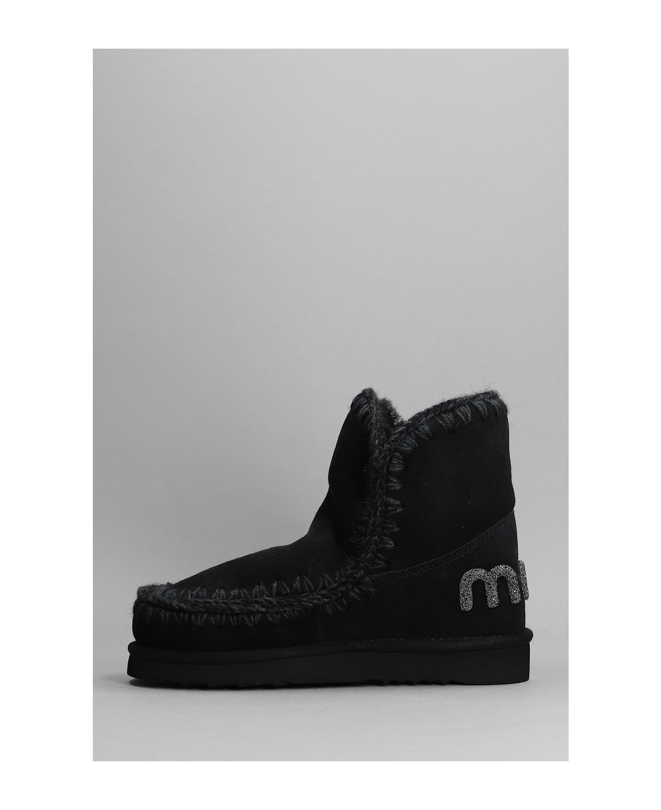 Mou Eskimo 18 Low Heels Ankle Boots In Black Suede - black