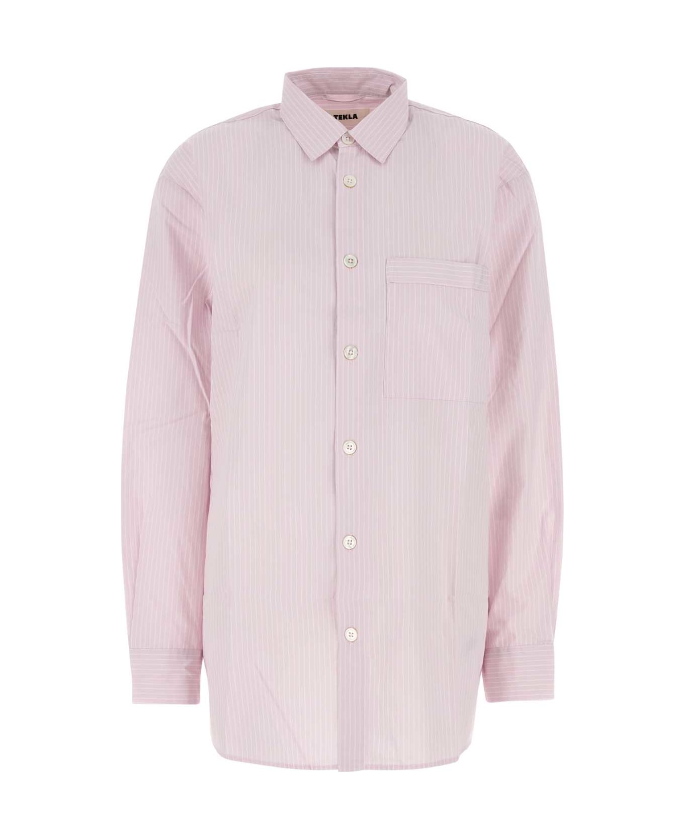 Tekla Embroidered Poplin Oversize Pyjama Shirt - ROSASTRIPES