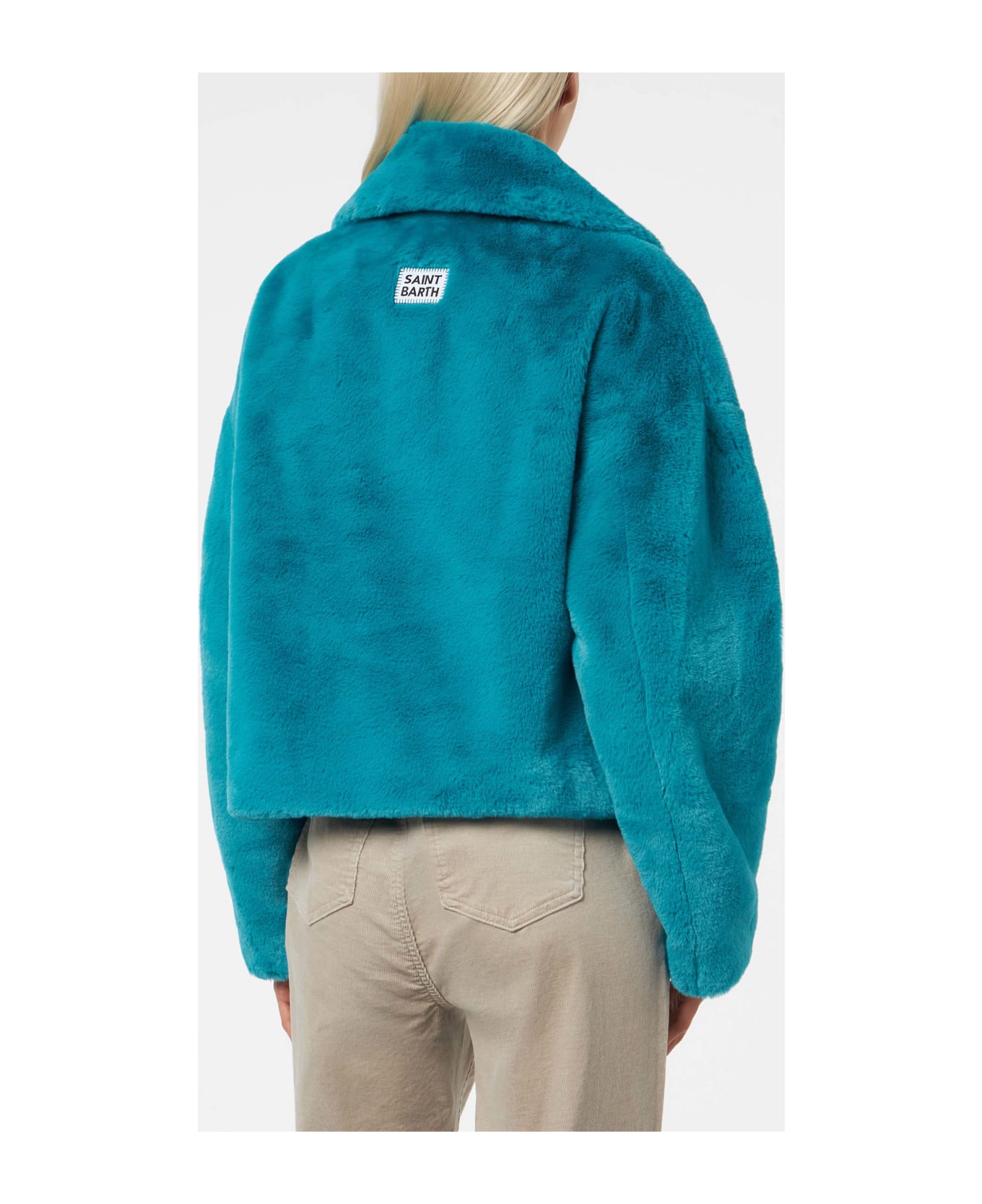 MC2 Saint Barth Woman Furry Short Teal Jacket - BLUE