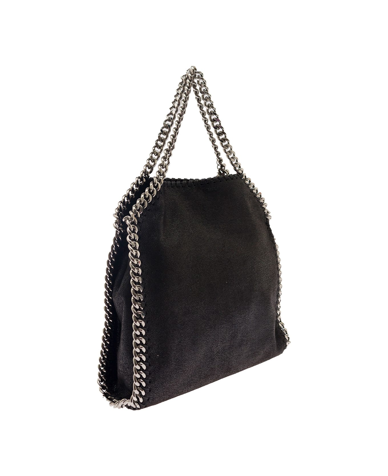 Stella McCartney '3chain' Tiny Black Tote Bag With Logo Engraved On Charm In Faux Leather Woman - Black