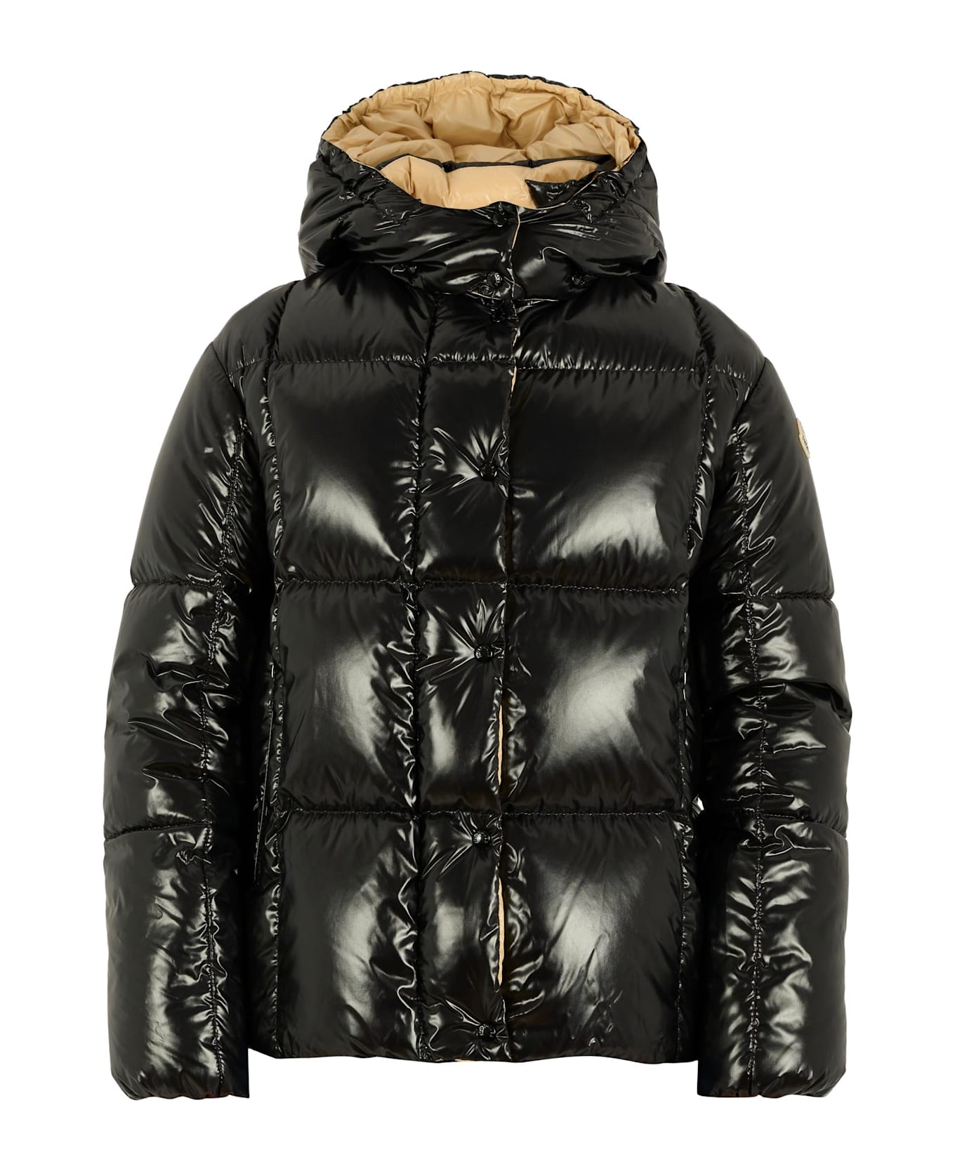 Moncler Black Parana Down Jacket For Girl With Logo - Black