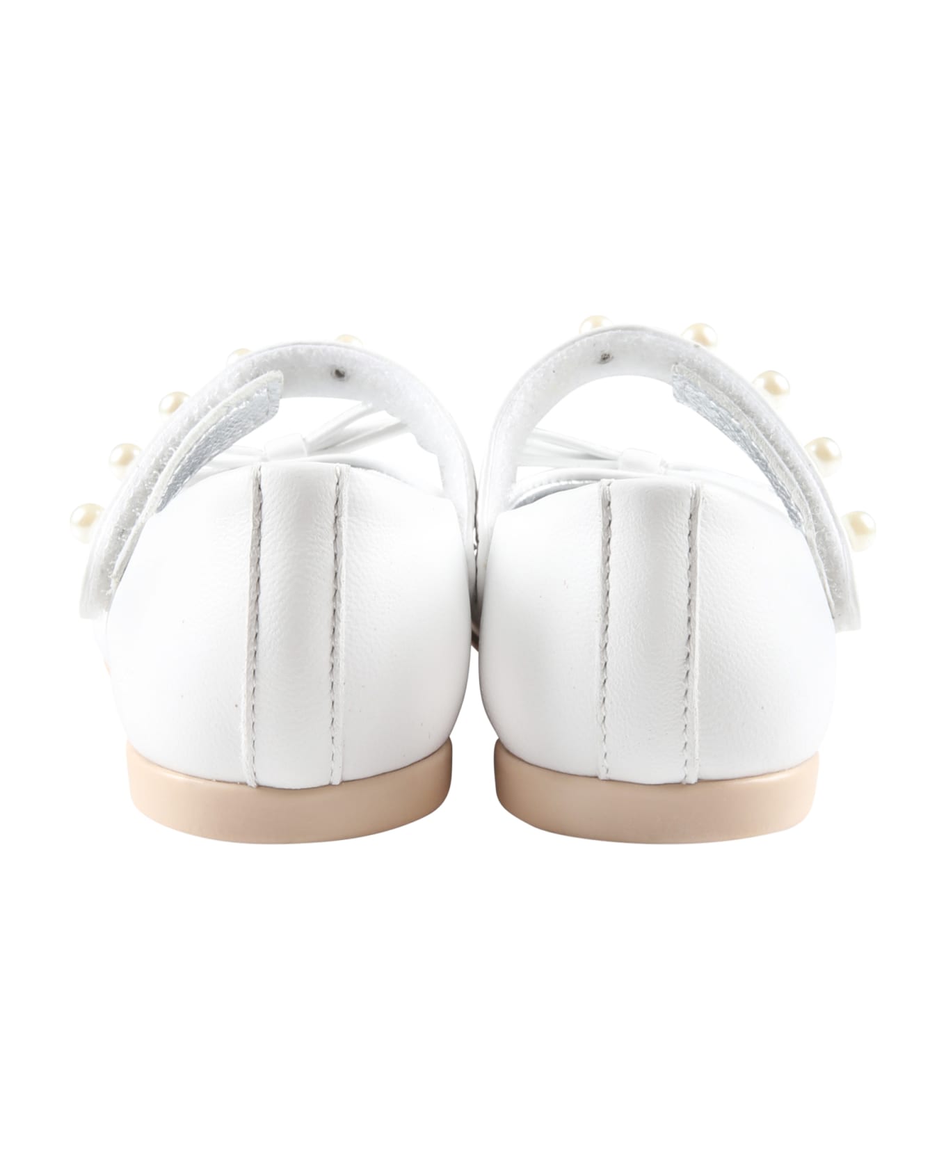 Monnalisa White Ballet-flats For Girl With Pearls - White