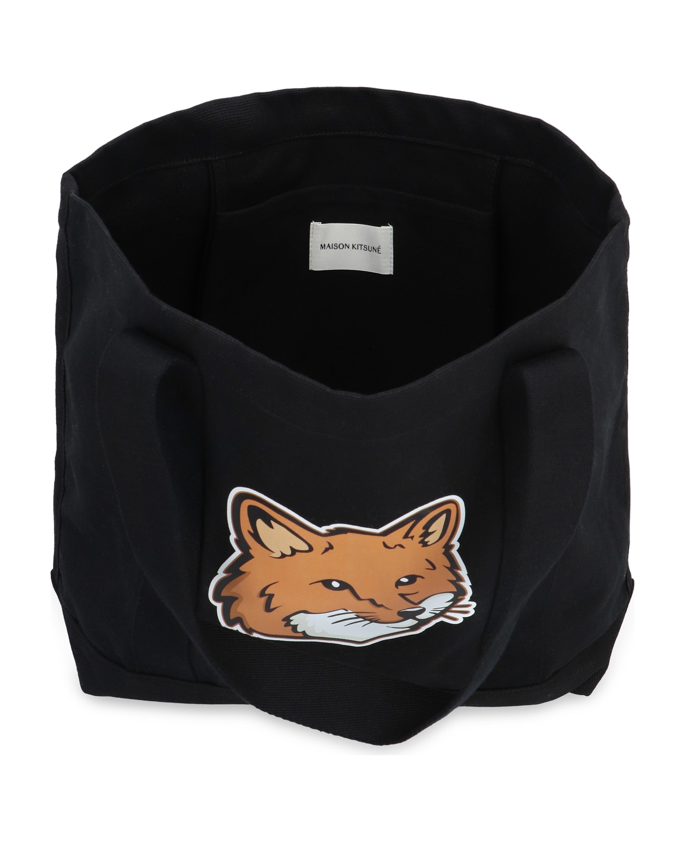 Maison Kitsuné Fox Head Canvas Tote Bag - black