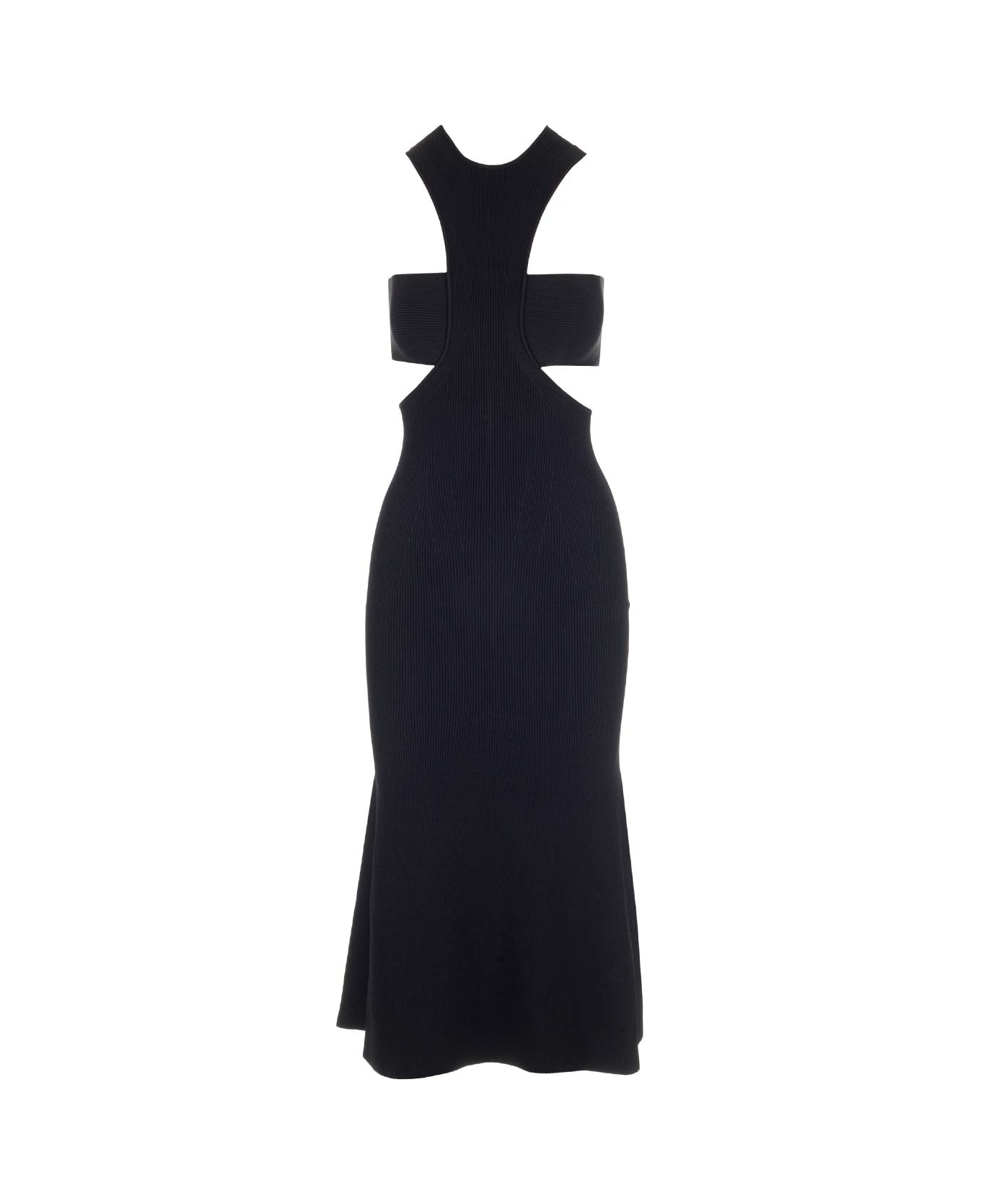 Alexander McQueen Dress With Harness And Cut-out In Black Ribbed Knit - Black