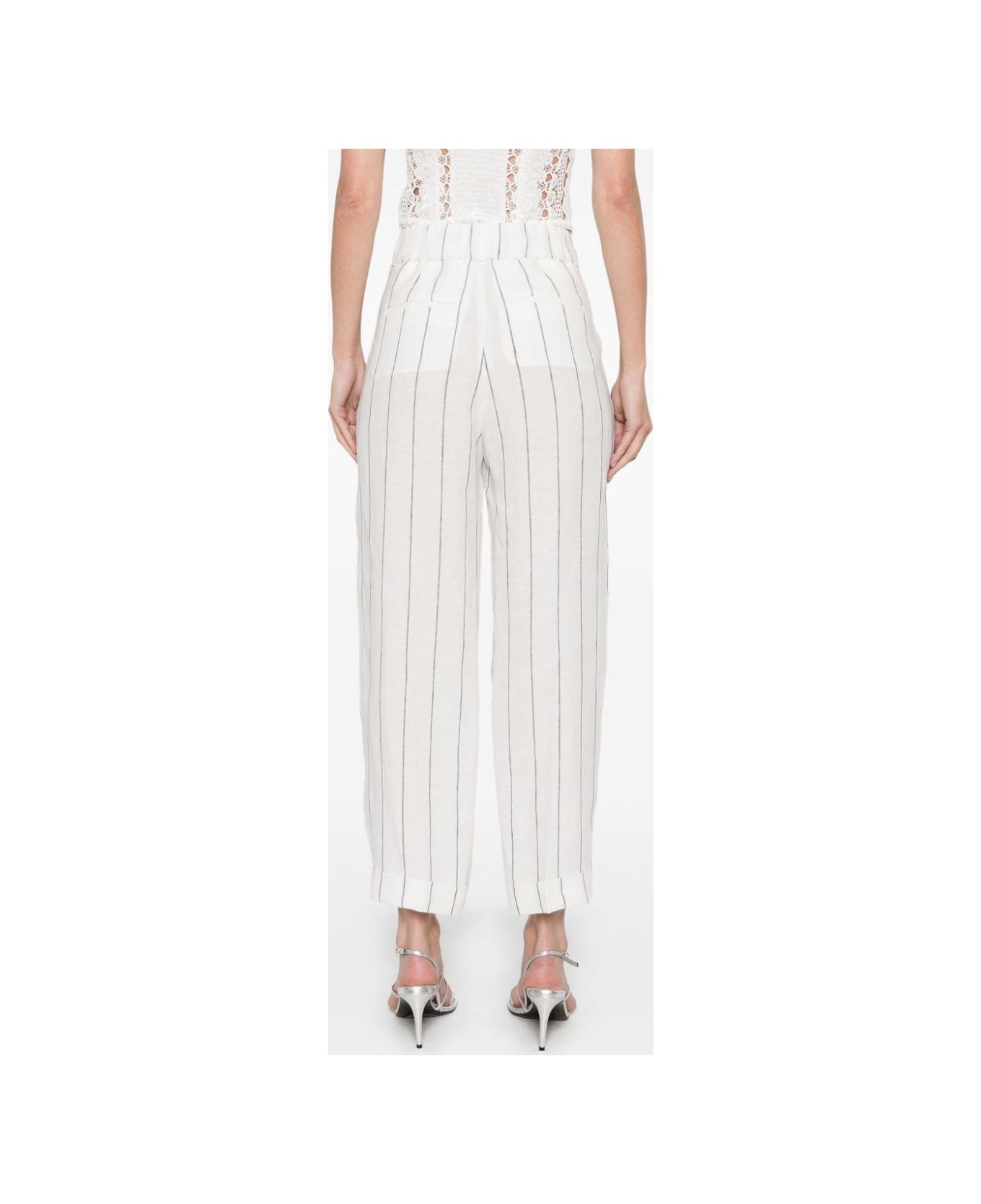 Peserico Striped Cropped Pants - White