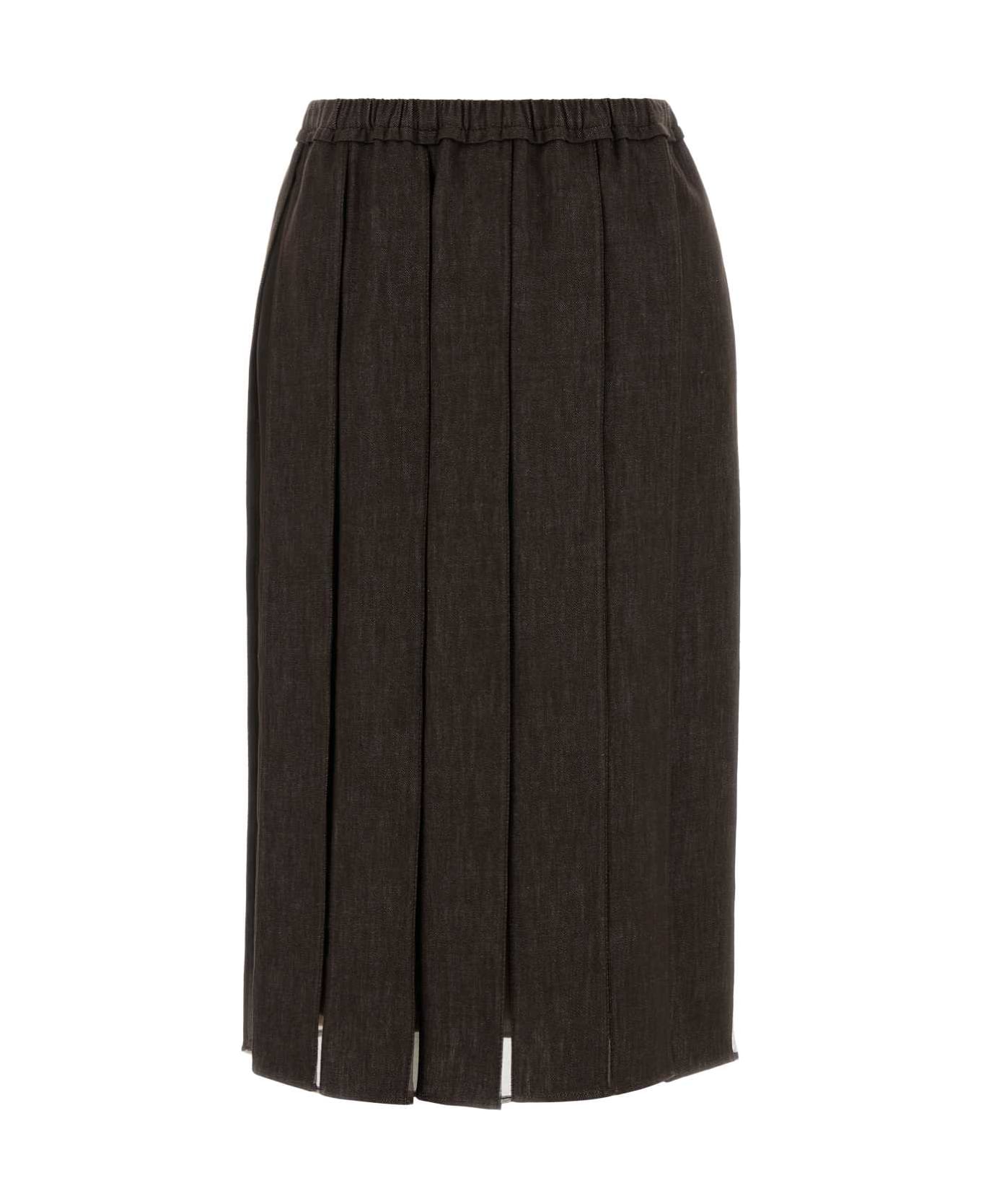 Brunello Cucinelli Brown Denim And Silk Skirt - C003