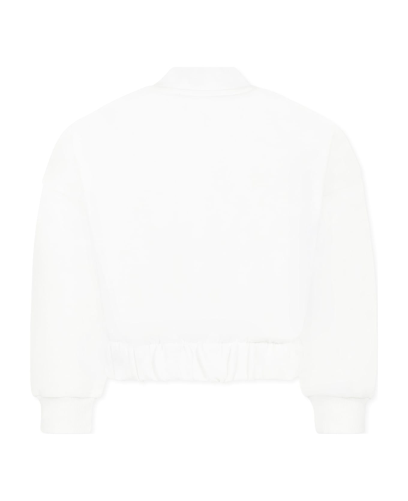 DKNY White Bomber Jacket For Girl With Logo - White