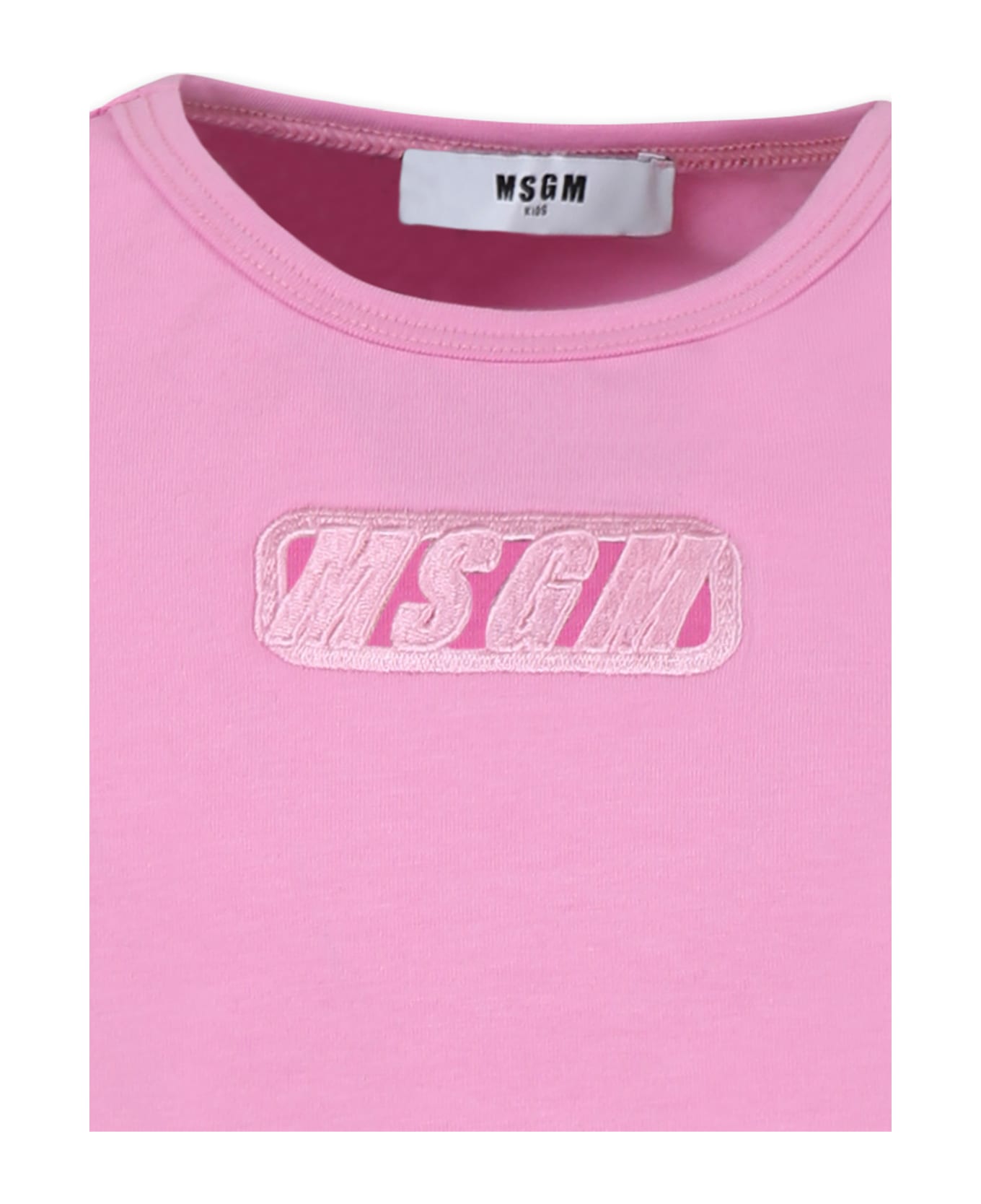 MSGM Pink Crop T-shirt For Girl With Logo - Pink