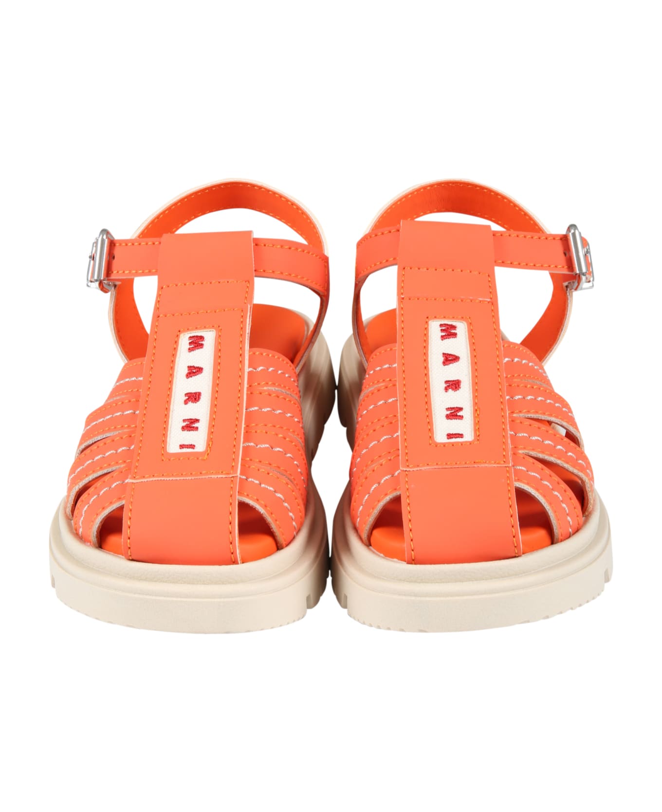 Marni Orange Sandals For Girl With Red Logo - Orange シューズ