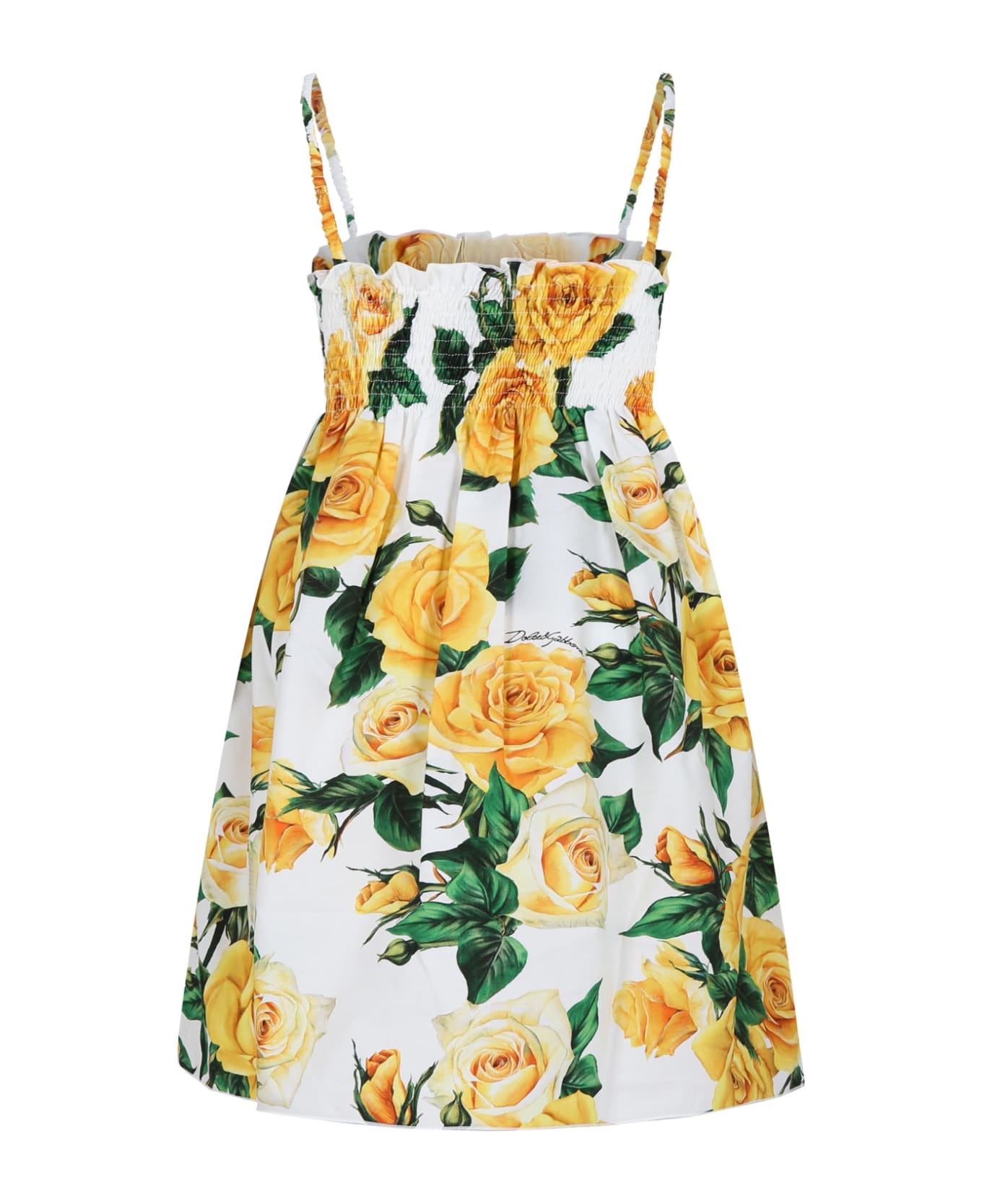 Dolce & Gabbana White Casual Dress For Girl With Flowering Pattern - MULTICOLOR ワンピース＆ドレス