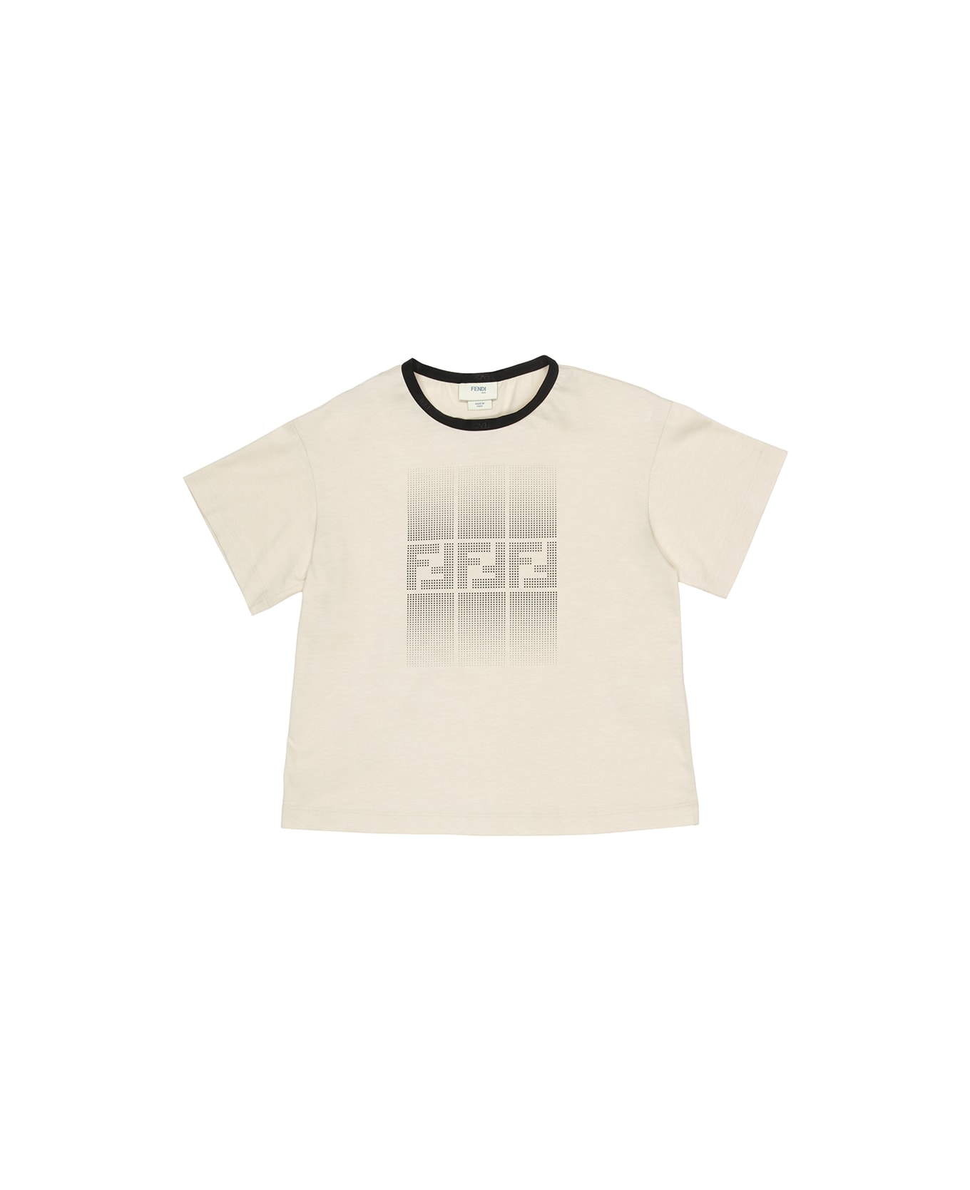 Fendi Beige T-shirt With Rhinestone Monogram - Brown
