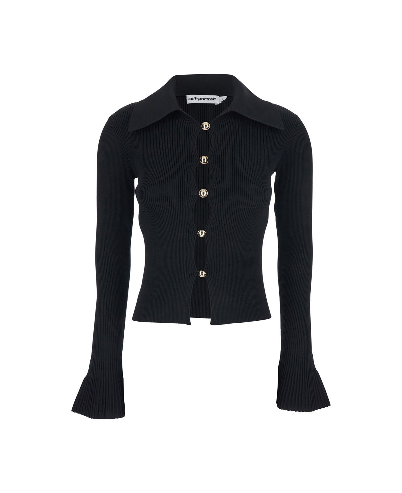 self-portrait Black Button Down Knit Top - Black