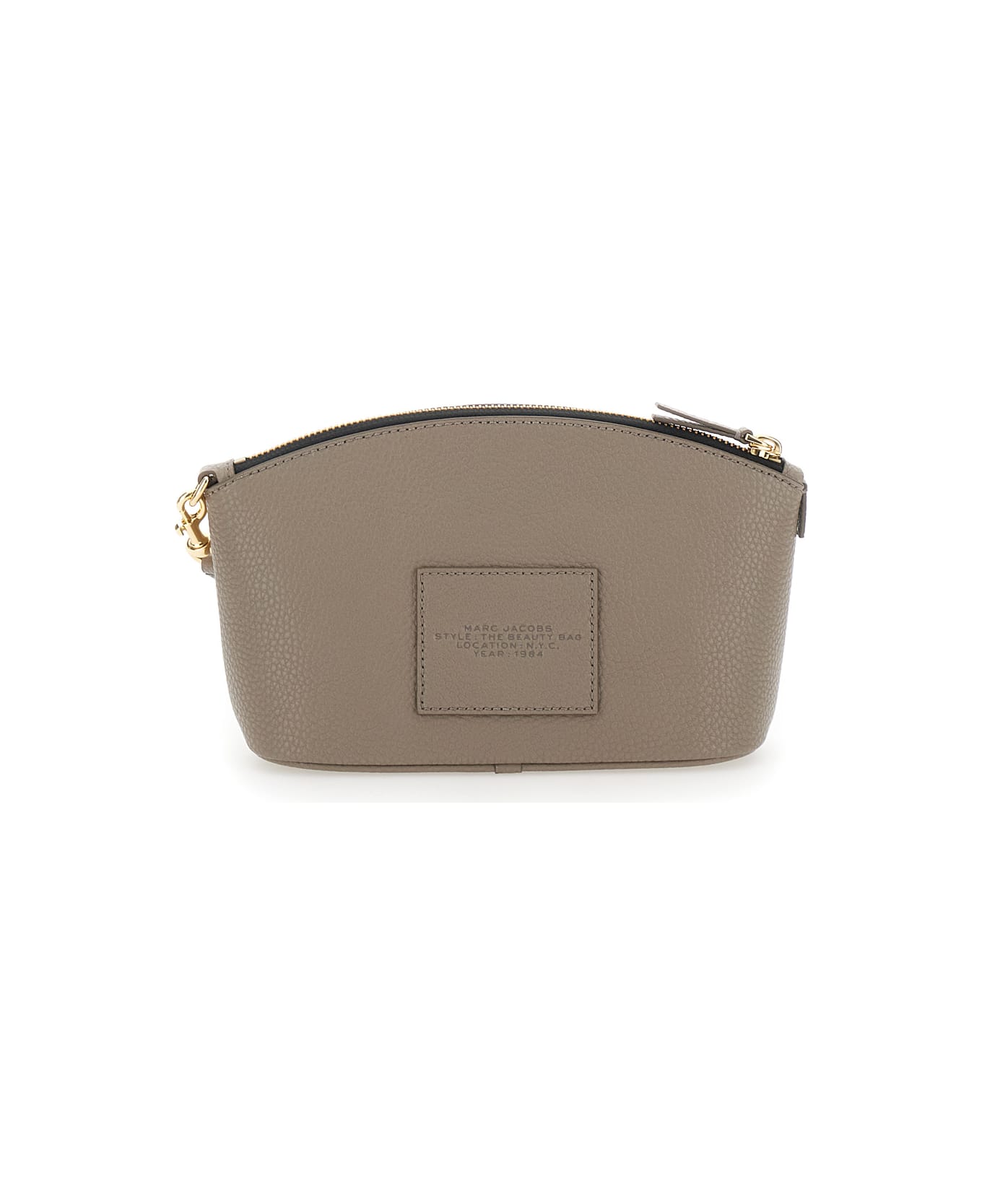 Marc Jacobs 'the Beauty Bag' Grey Clutch Bag With Logo Print On The Front In Leather Woman - Grey