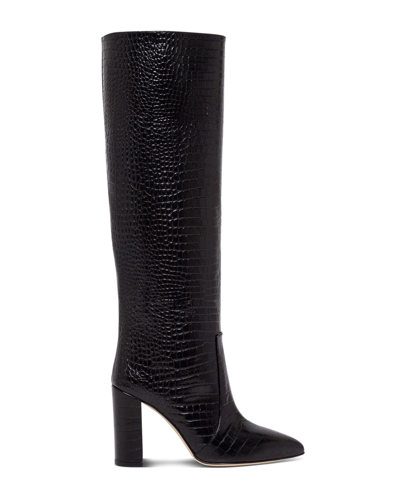 Paris Texas Crocodile Print Leather Boots - Black