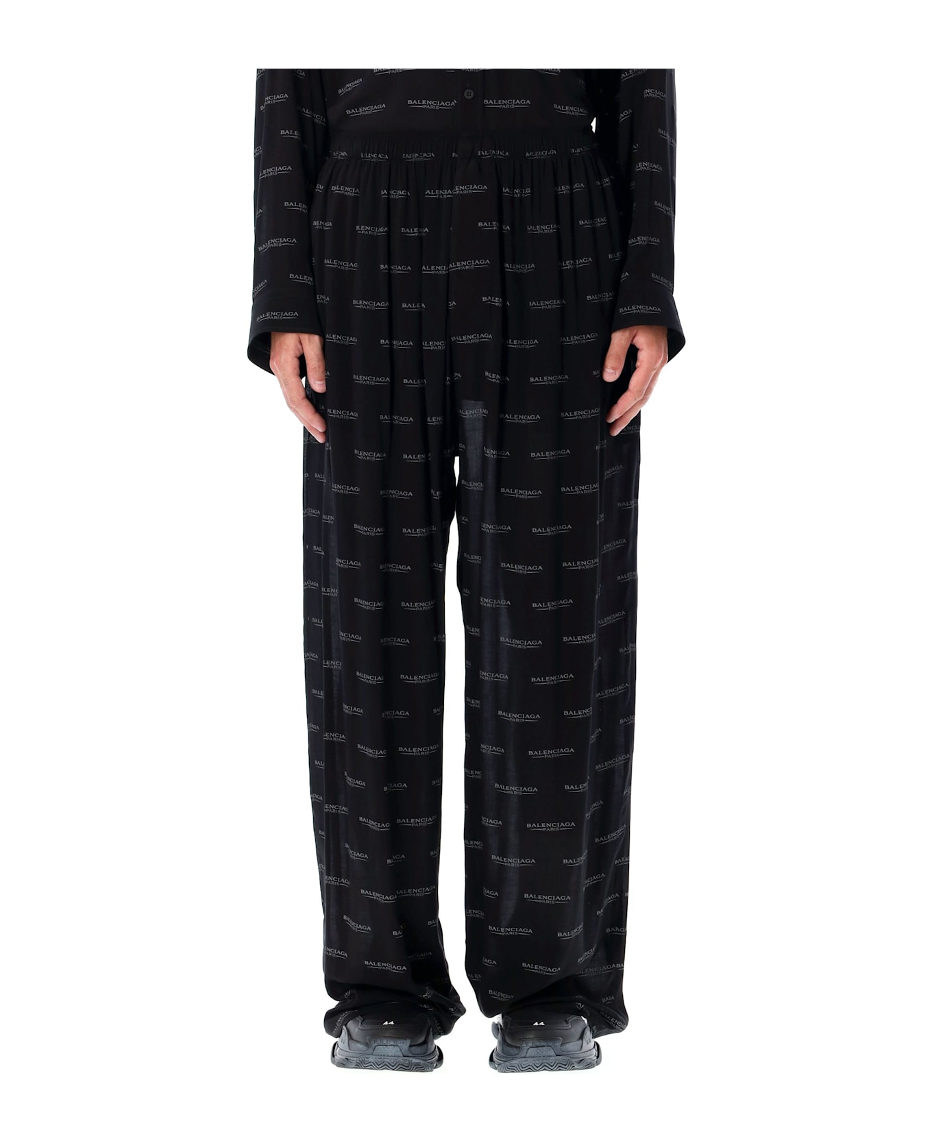 Balenciaga Logo Pyjama Pants - BLACK/GREY