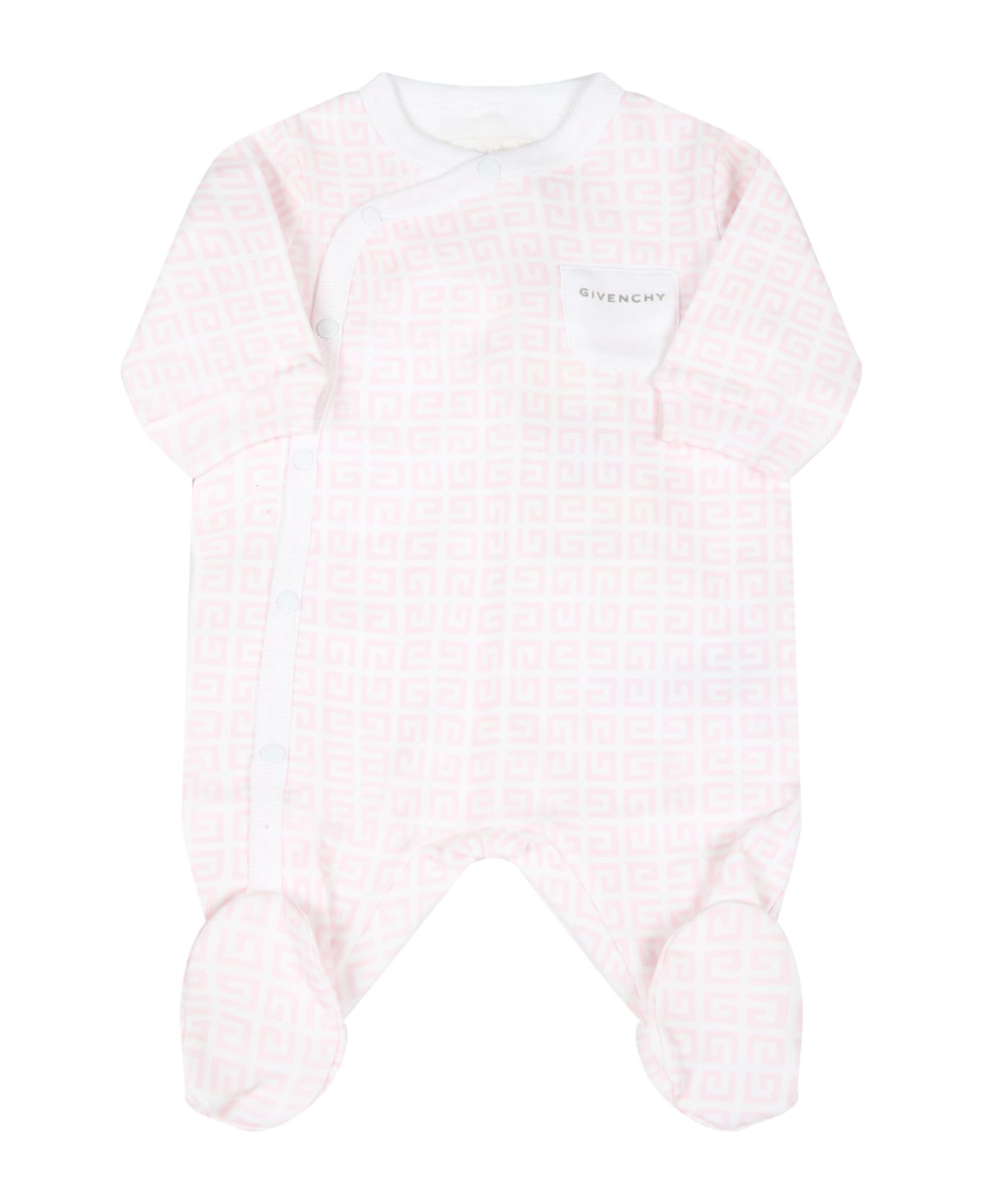 Givenchy White Jumpsuit For Baby Girl With Pink G - Pink