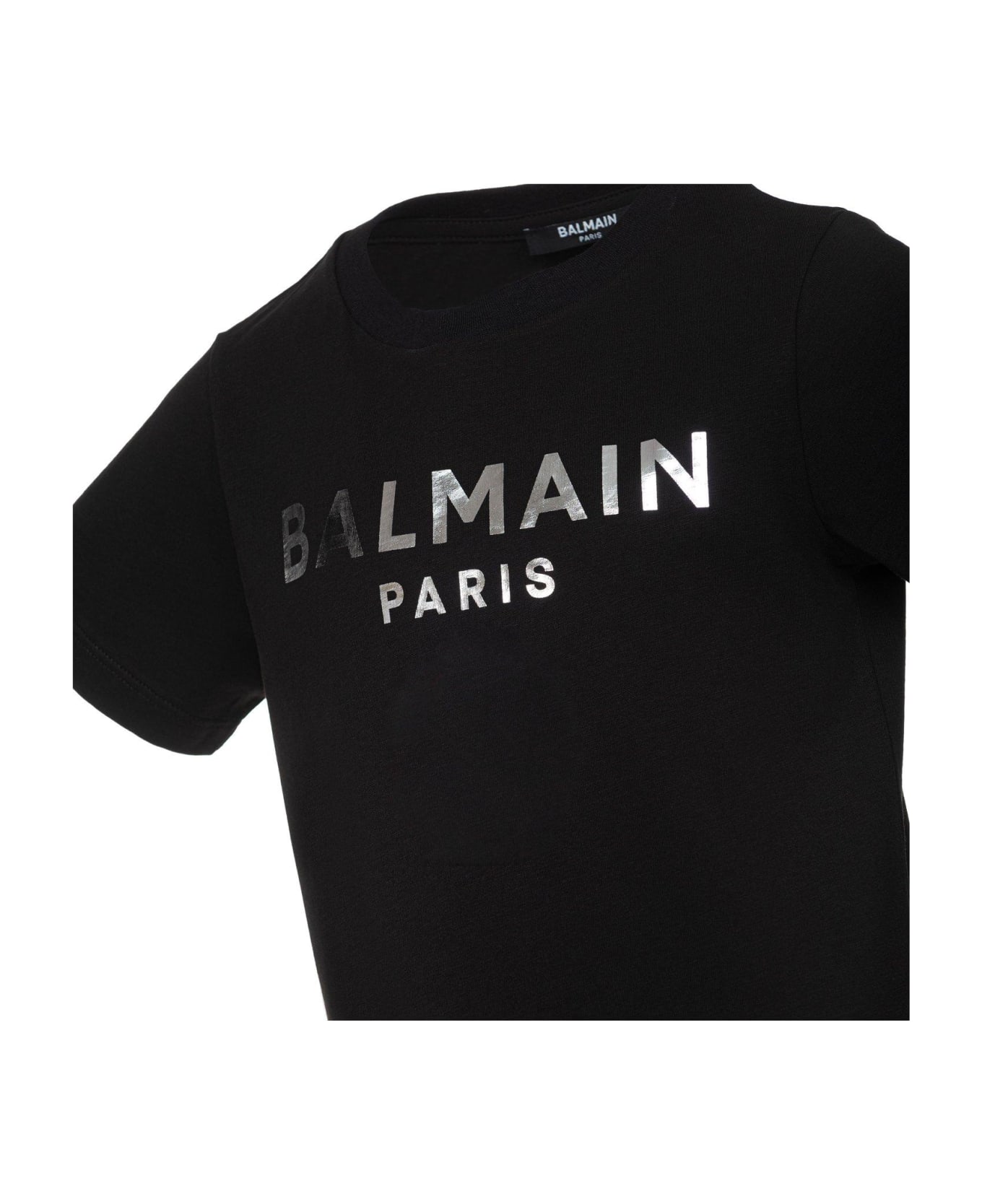 Balmain Logo Printed Crewneck T-shirt - Black/silver