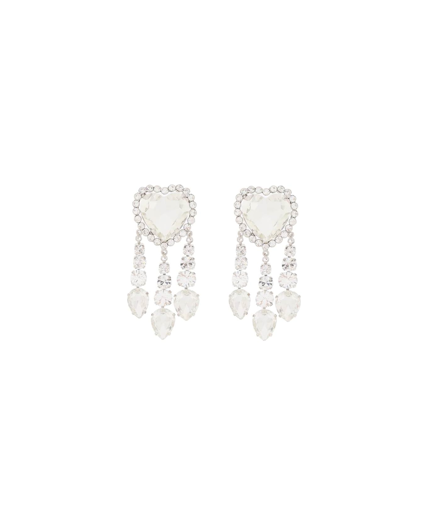 Alessandra Rich Heart Earrings With Pendants - CRYSTAL SILVER (Silver)