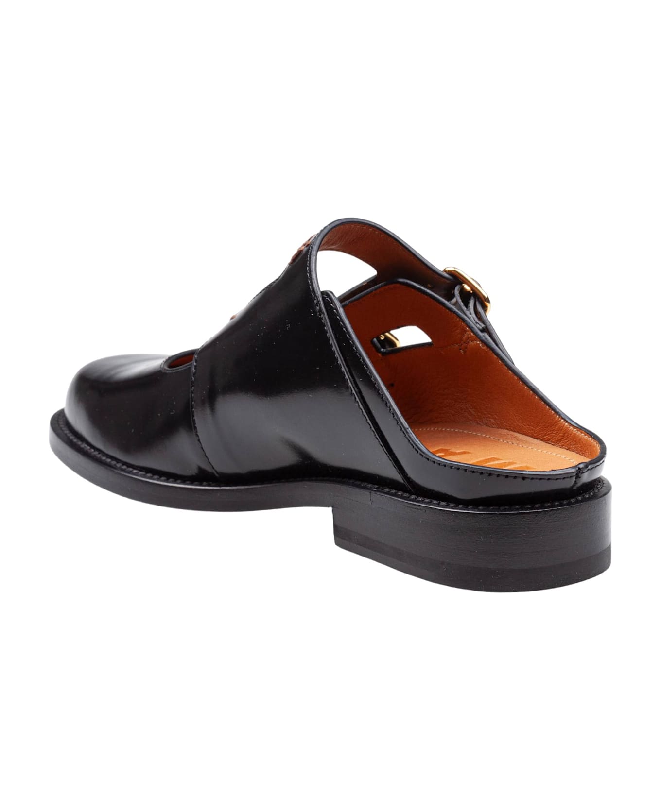 Marni Moccasin Sabot In Brushed Leather Color Black - BLACK