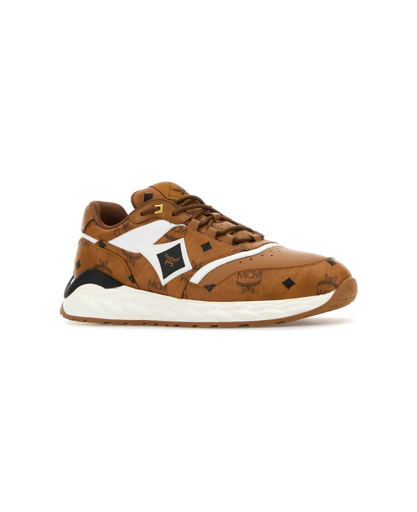 MCM Multicolor Canvas And Leather Skywander Sneakers - COGNAC