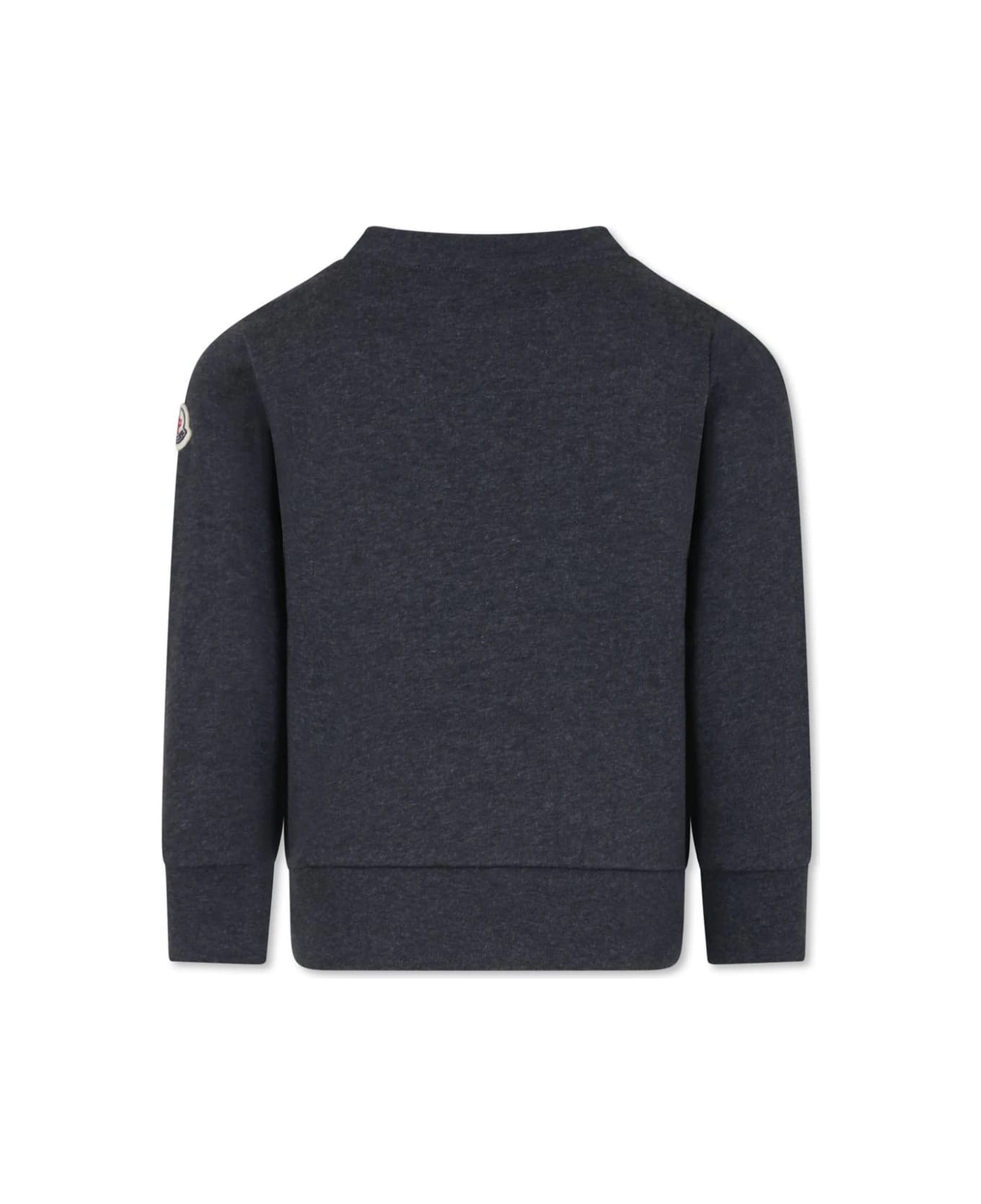 Moncler Dark Grey Crew Neck Sweatshirt With Maxi Logo - Grey