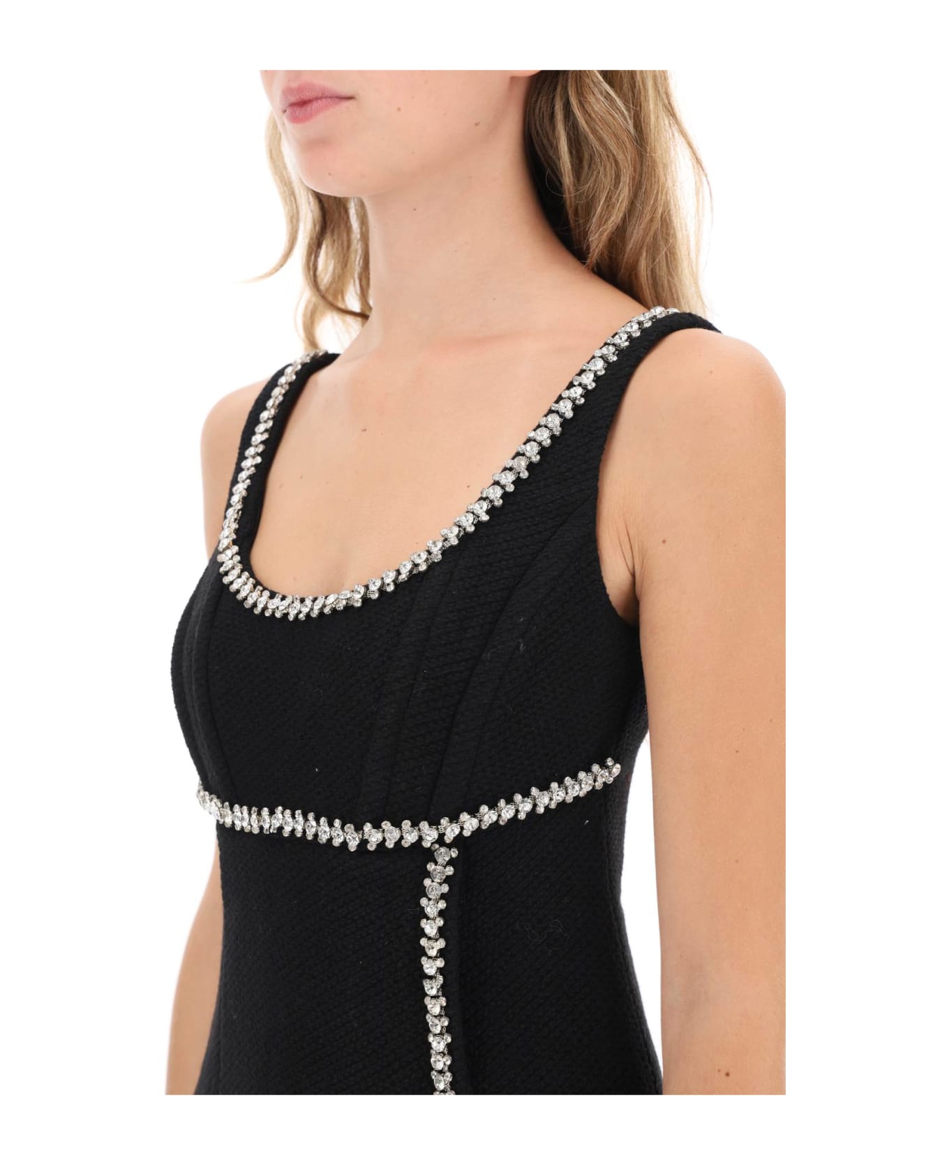 self-portrait Texturized-wool Mini Dress With Crystals - BLACK (Black)
