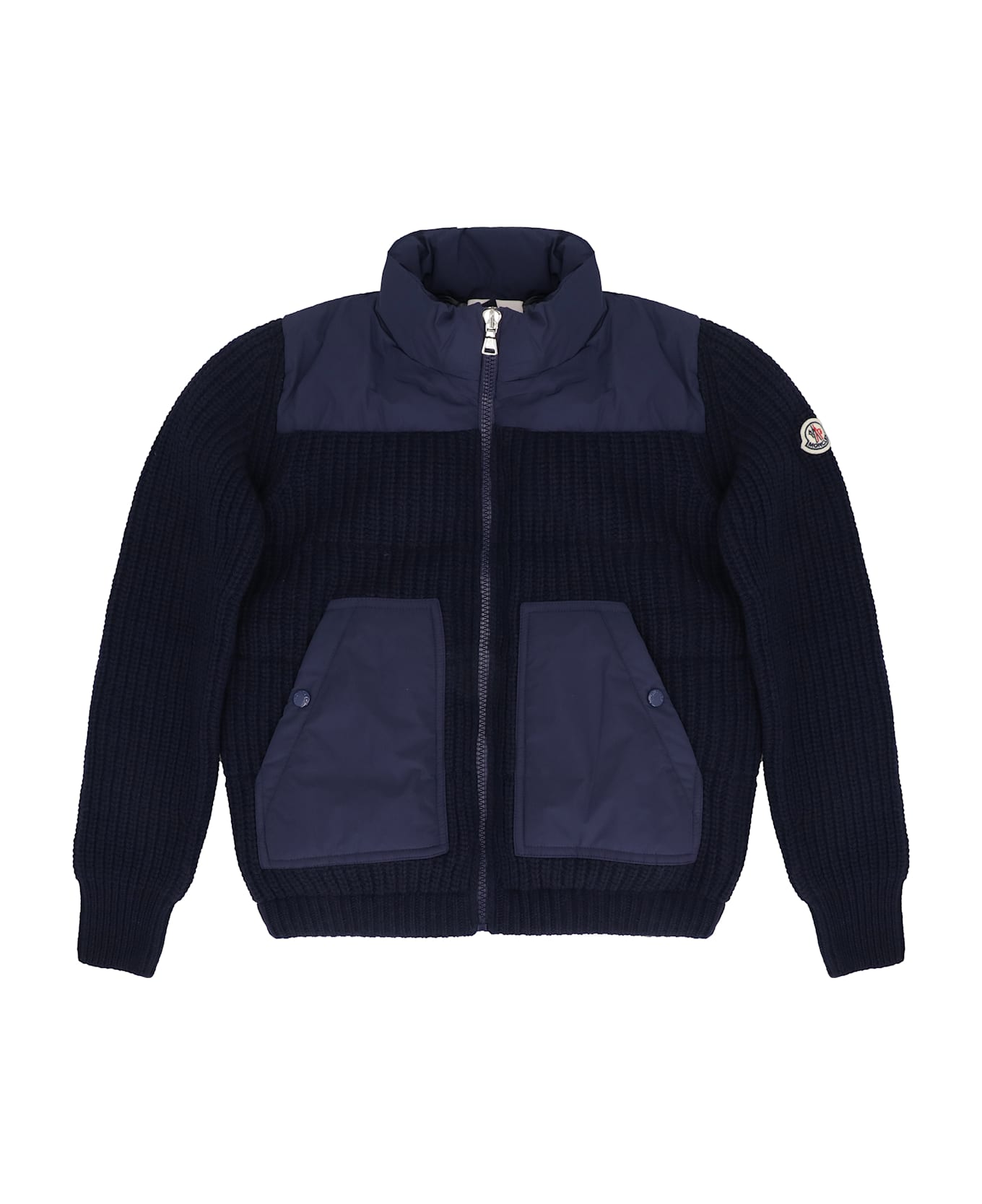 Moncler Cardigan With Padded Front Panel - blue