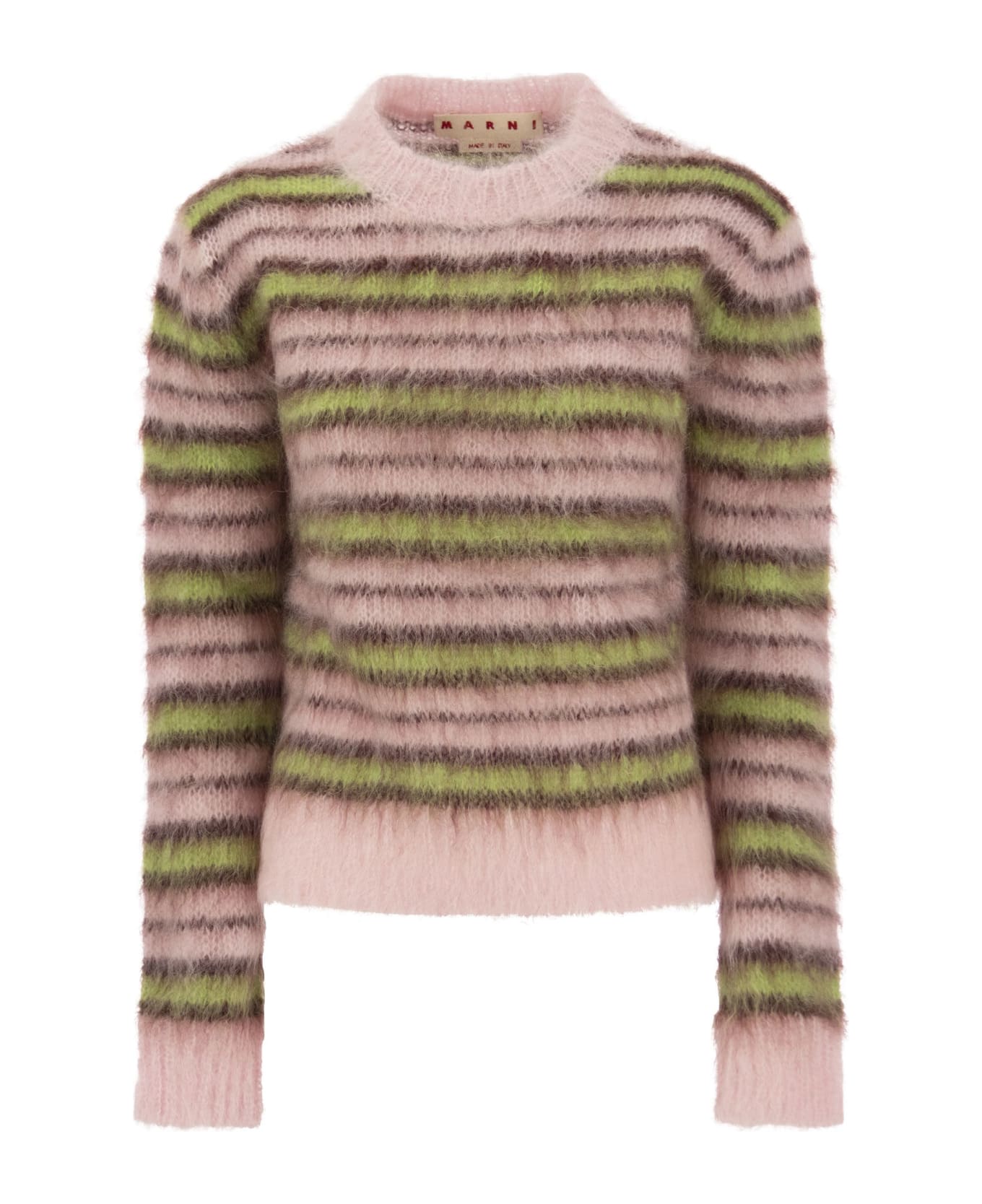 Marni Striped Mohair And Wool Pullover - Pink