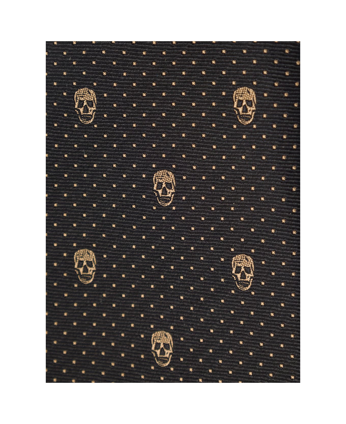 Alexander McQueen Black Pretied Tie With Polka Dots And Skull In Silk