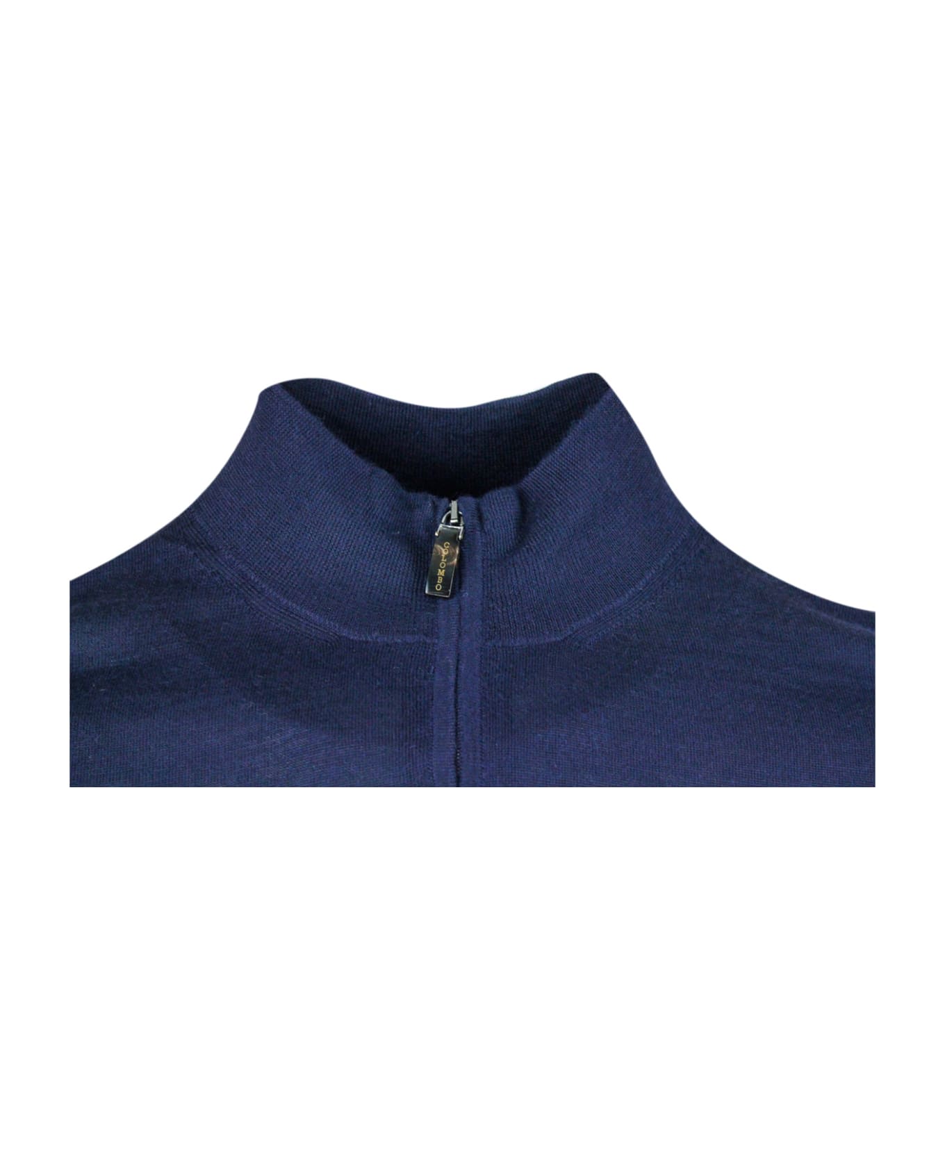 Colombo Light Half-zip Long-sleeved Sweater In Fine 100% Cashmere And Silk With Special Processing On The Profile Of The Neck - Blu navy ニットウェア